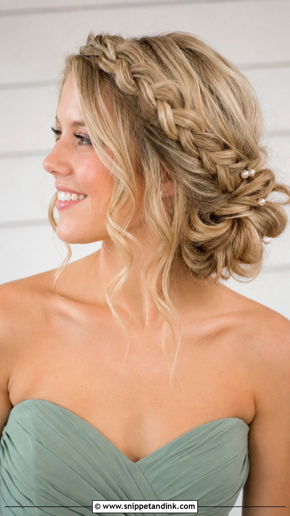 Braided Crown Bridesmaid Hairstyle For Strapless Dress - Snippet and Ink - 20 Bridesmaid Hairstyles Strapless Dress