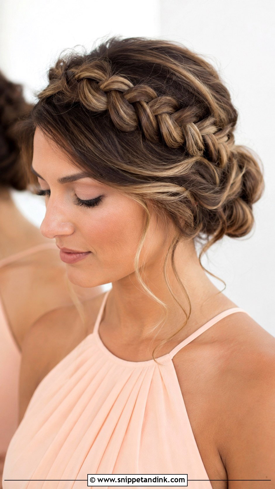 Braided Crown Bridesmaid Updo - Snippet and Ink - 20 Simple Easy Updo Wedding Hairstyles Medium Length Bridesmaid