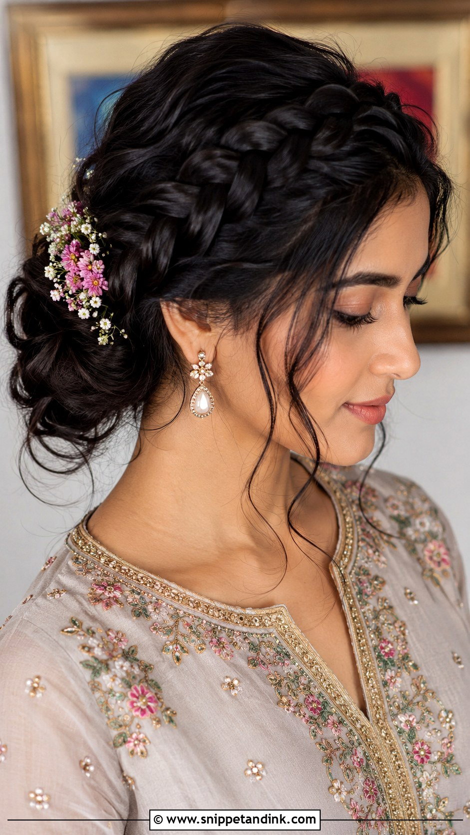 Braided Crown Bun - Snippet and Ink - 20 Indian Bridal Bun Ideas