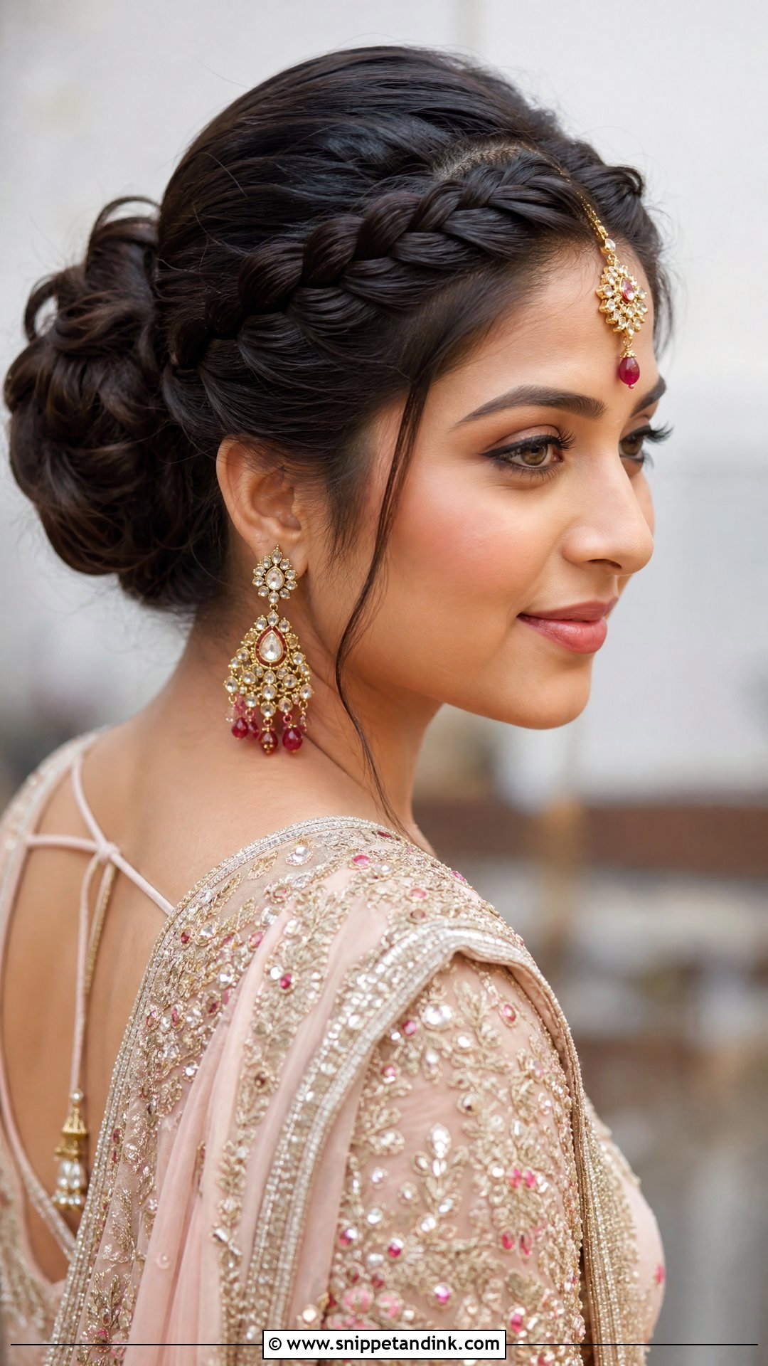 Braided Crown Bun Hairstyle - Snippet and Ink - 20 Indian Wedding Buns Hairstyles