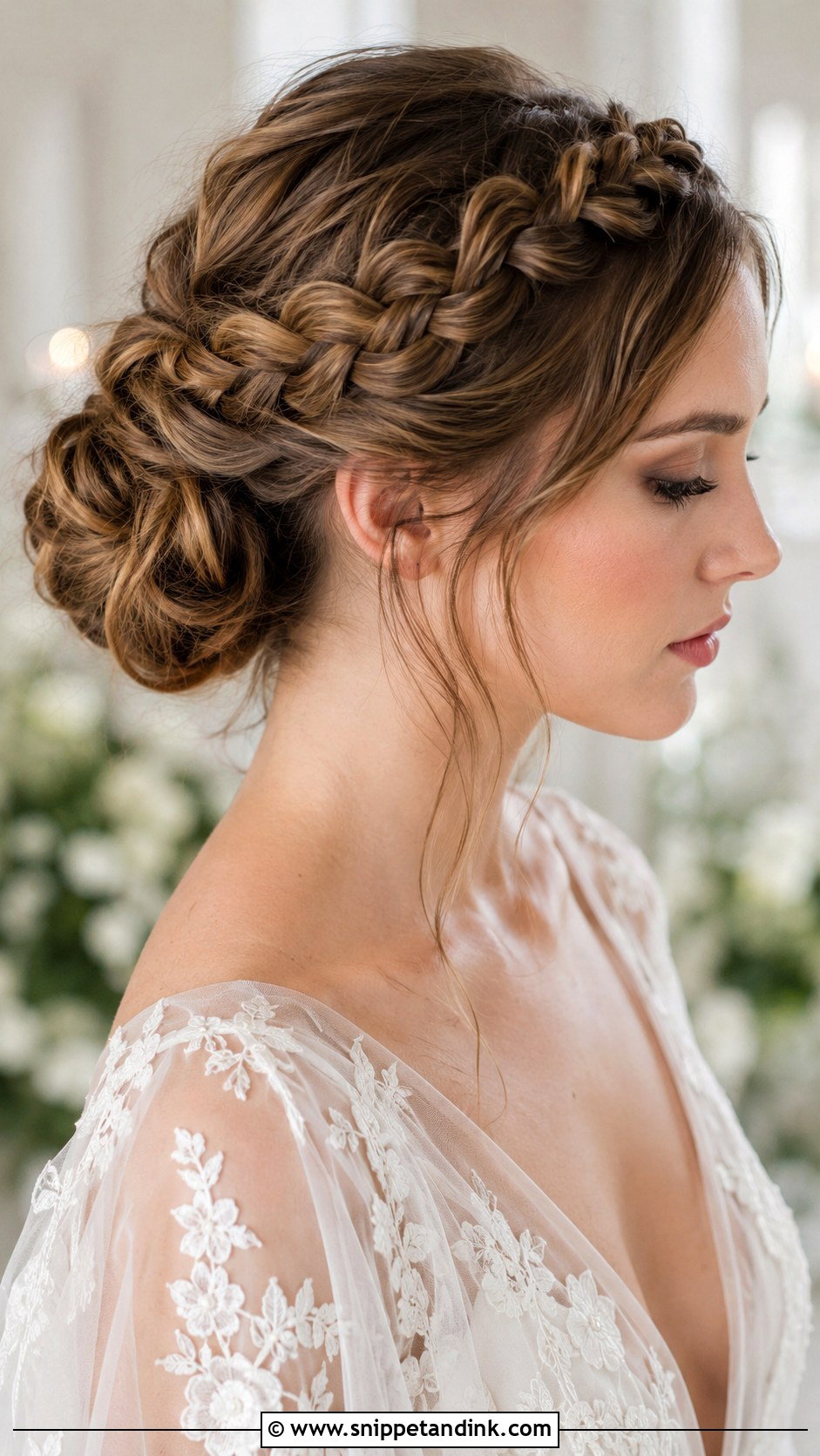 Braided Crown Bun for Brides - Snippet and Ink - 30 Wedding Hair Bun Ideas