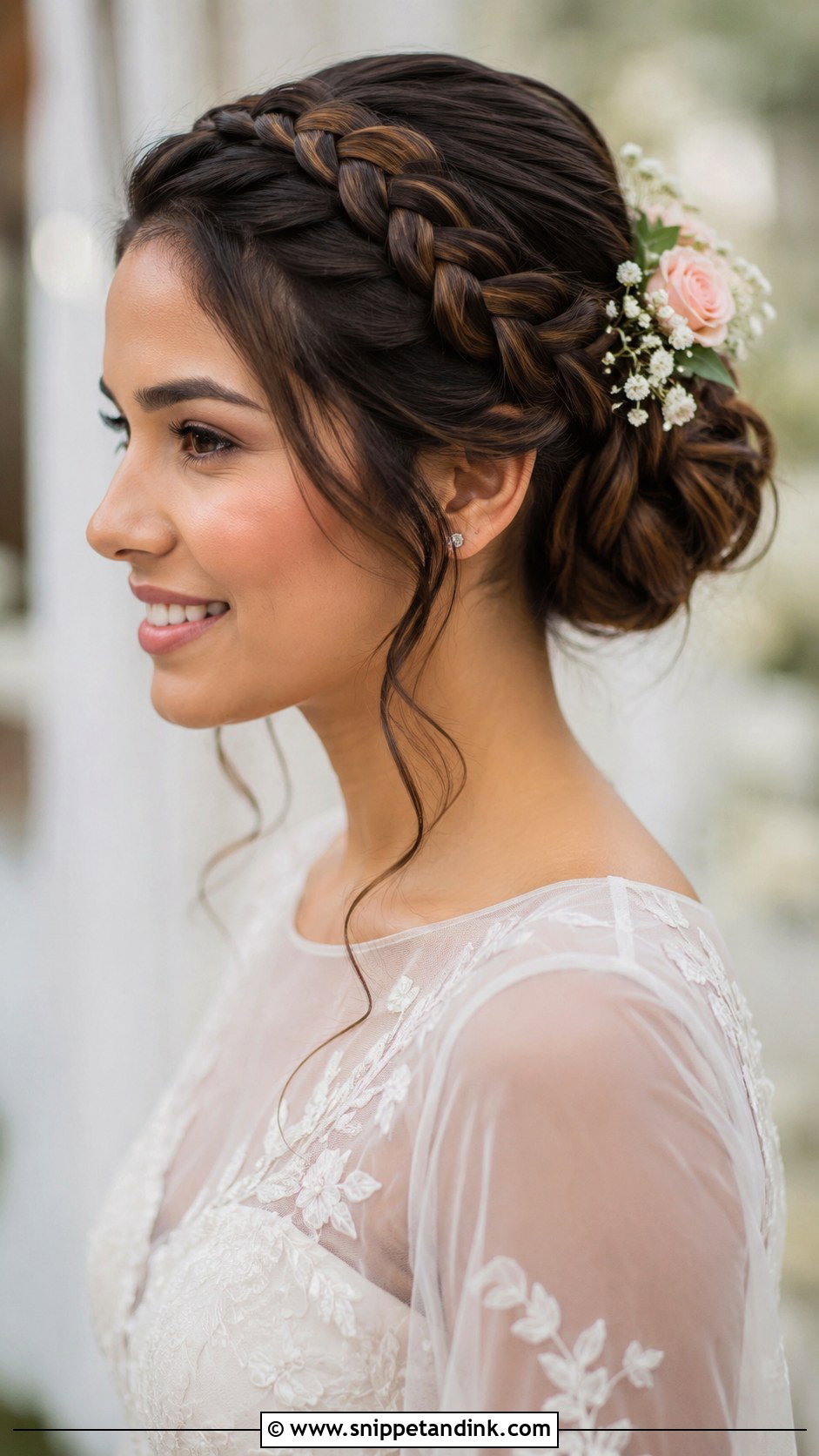 Braided Crown Bun for Brides - Snippet and Ink - 30 Bridal Bun Hairstyles