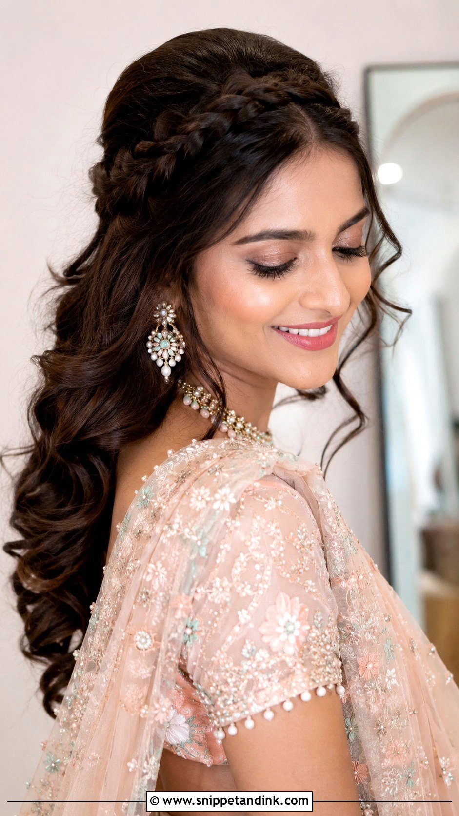 Braided Crown Curls Hairstyle For Indian Wedding - Snippet and Ink - 20 Curls Hairstyles Indian Wedding