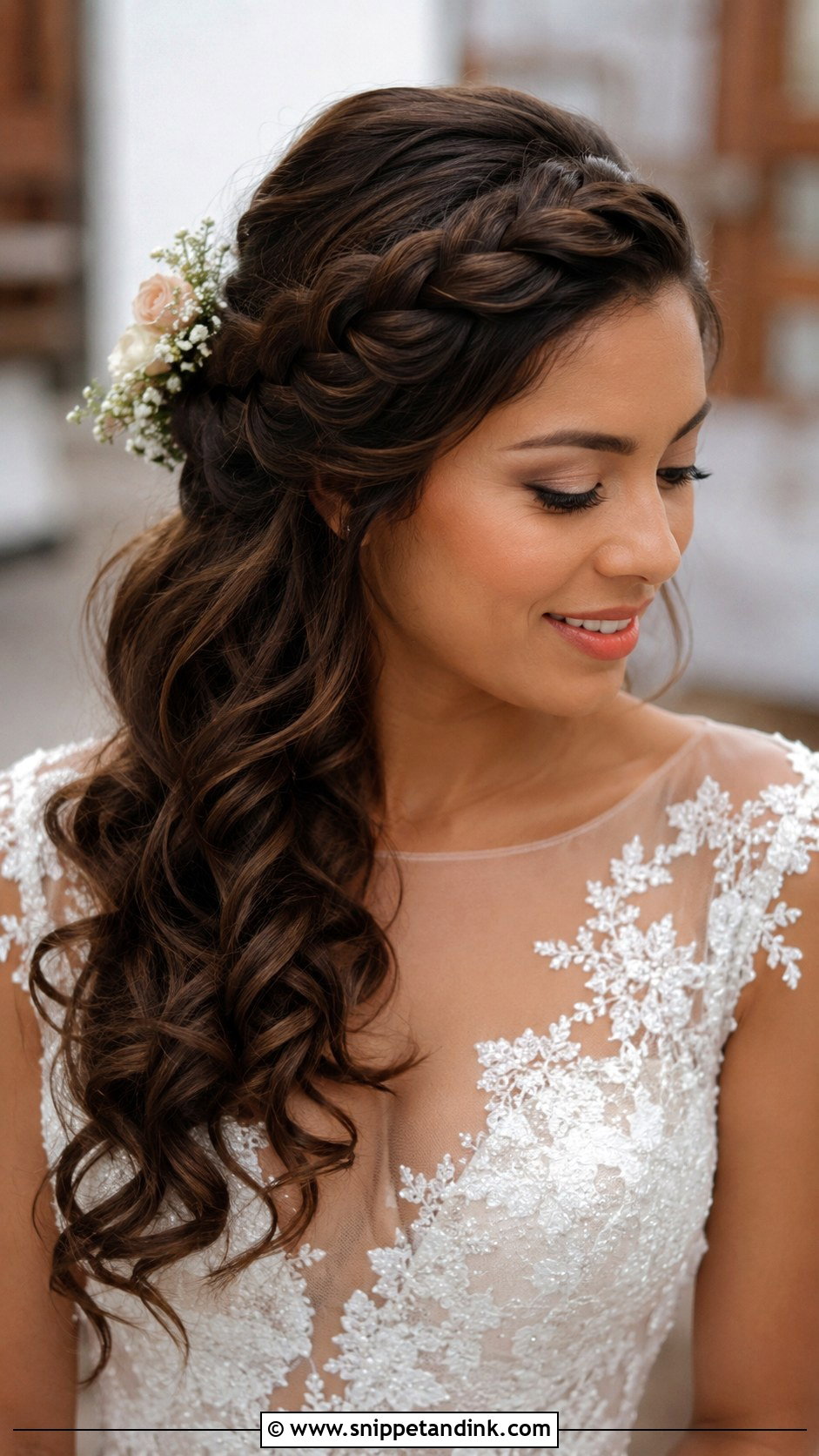 Braided Crown Curly Wedding Hairstyle - Snippet and Ink - 30 Curly Wedding Hairstyles