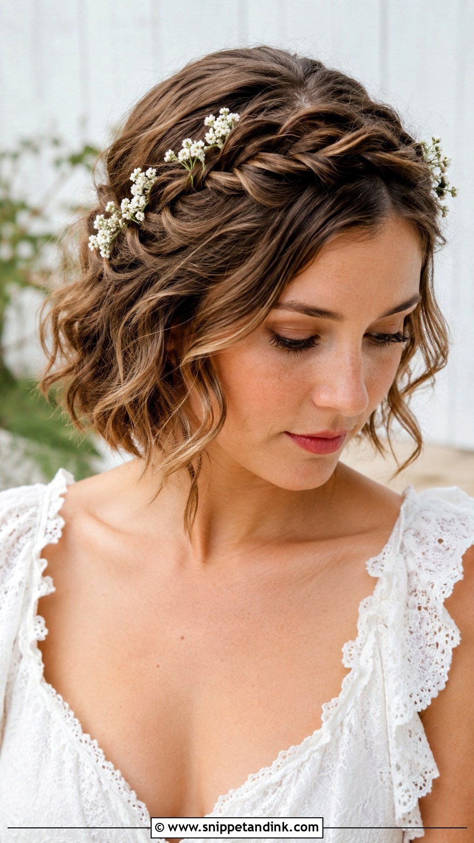 Braided Crown For Short Hair - Snippet and Ink - 30 Short Hair Wedding Guest Styles