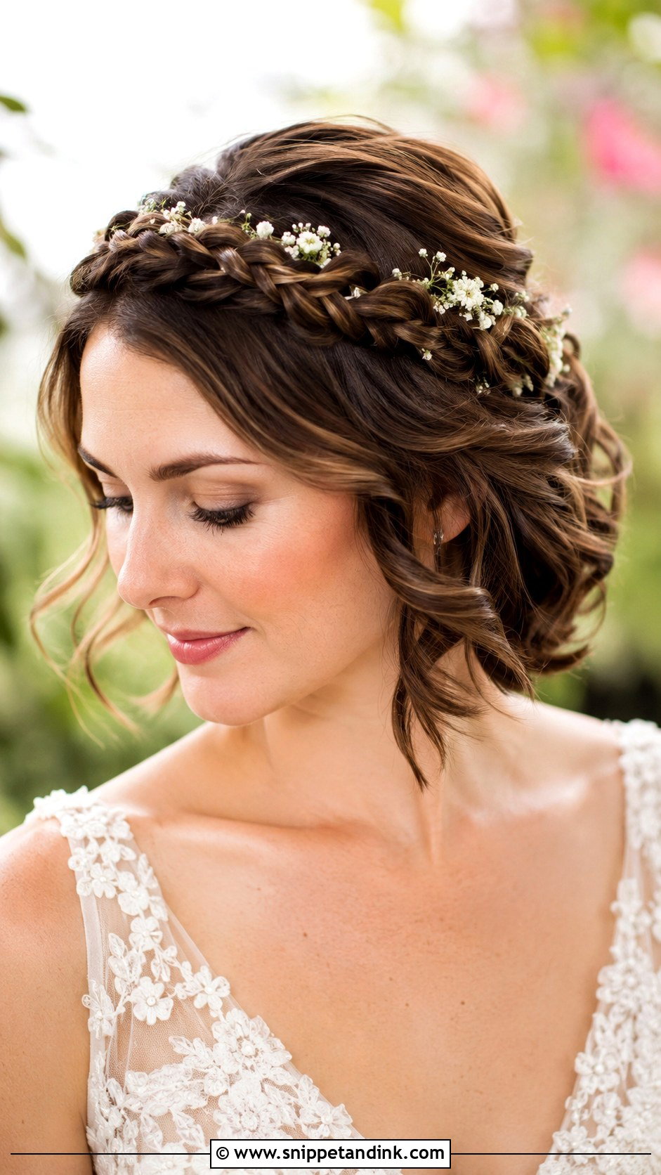 Braided Crown For Short Hair - Snippet and Ink - 35 Short Hair Wedding Styles