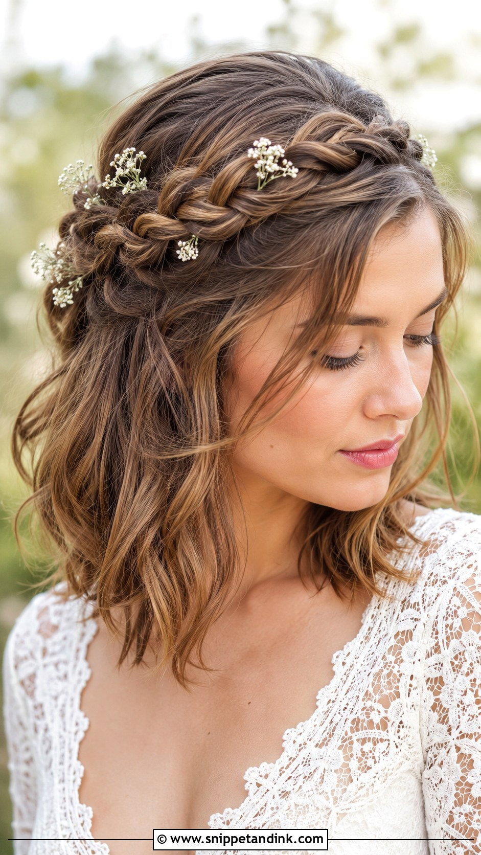 Braided Crown For Shoulder Length Bridal Hair - Snippet and Ink - 25 Short Bridal Hair Shoulder Length Ideas
