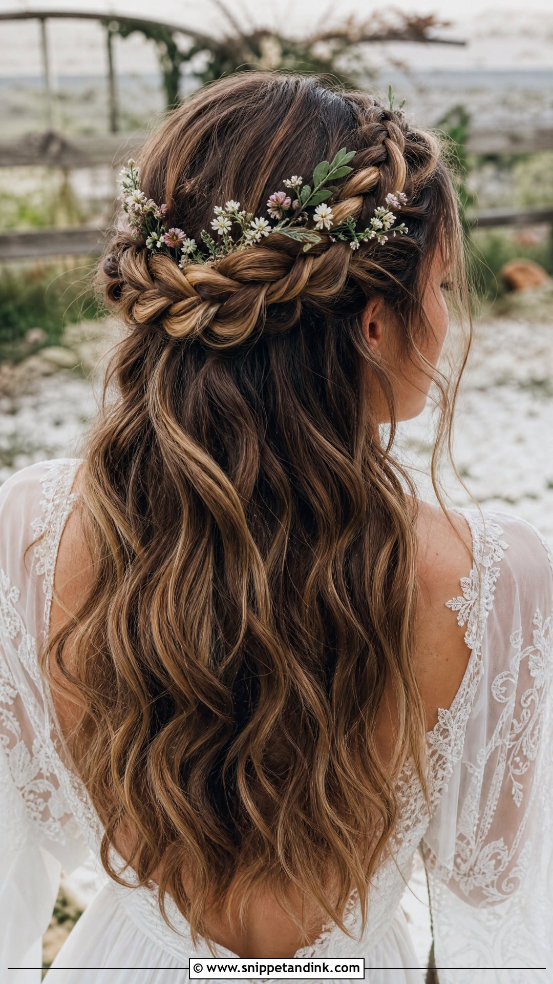 Braided Crown Half Up - Snippet and Ink - 20 Shoulder Length Wedding Guest Hair Ideas