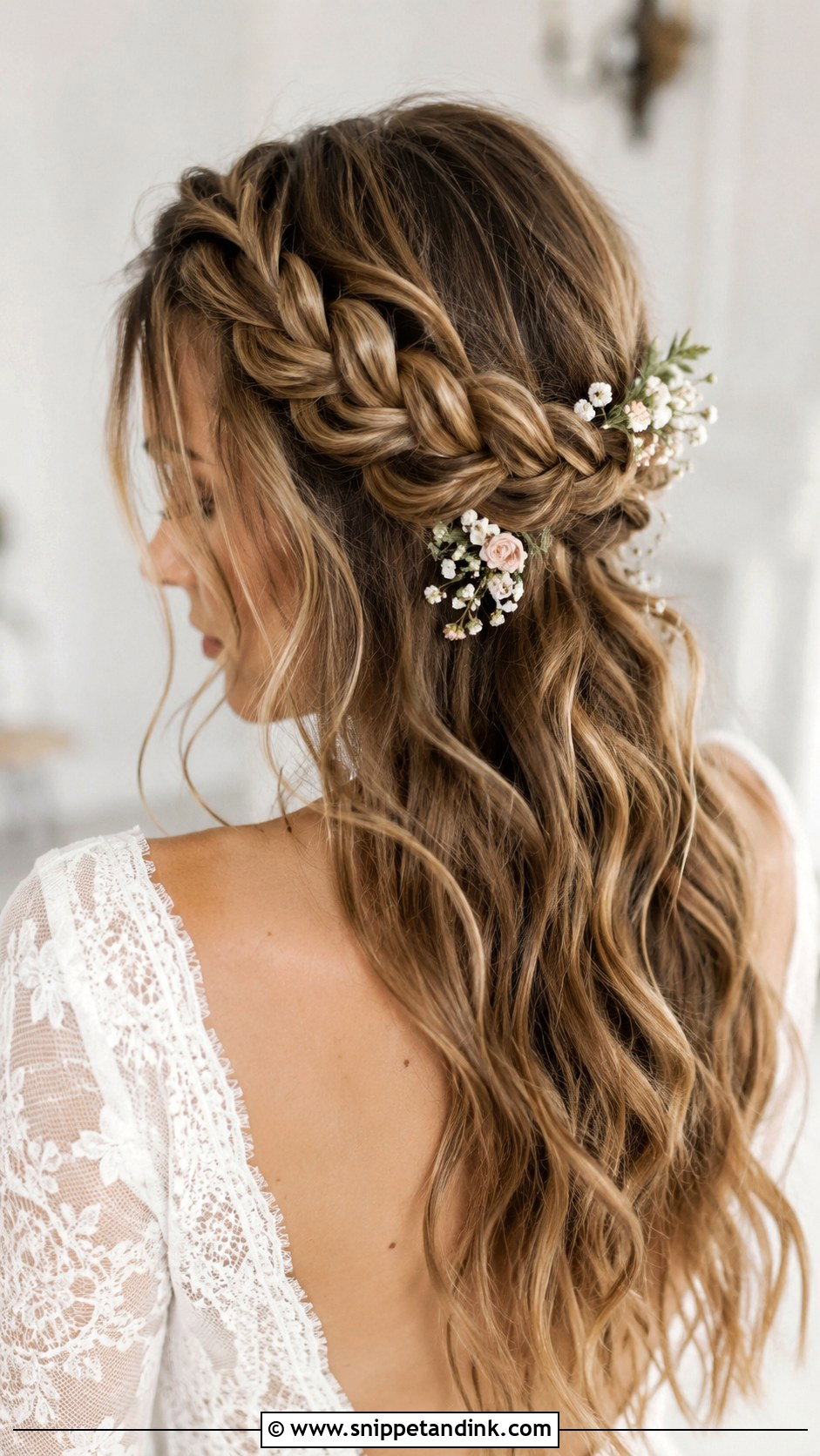 Braided Crown Half Up Bridal Hair - Snippet and Ink - 25 Half-Up Half-Down Wedding Hair Tutorial Ideas