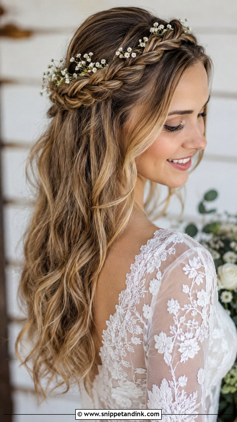 Braided Crown Half Up Hairstyle - Snippet and Ink - 25 Elegant Half-Up Half-Down Wedding Hairstyles