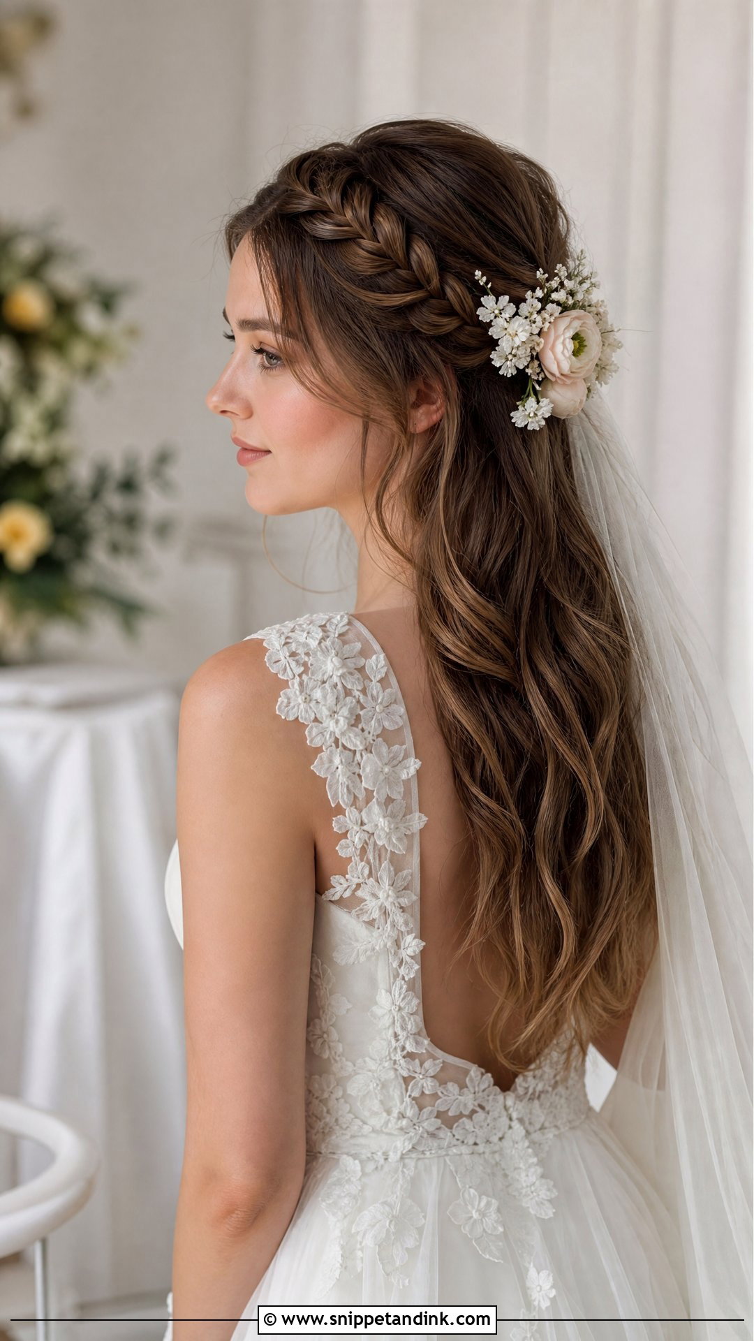 Braided Crown Half Up Half Down Bridal Style - Snippet and Ink - 20 Half-Up Half-Down Wedding Hair Braids