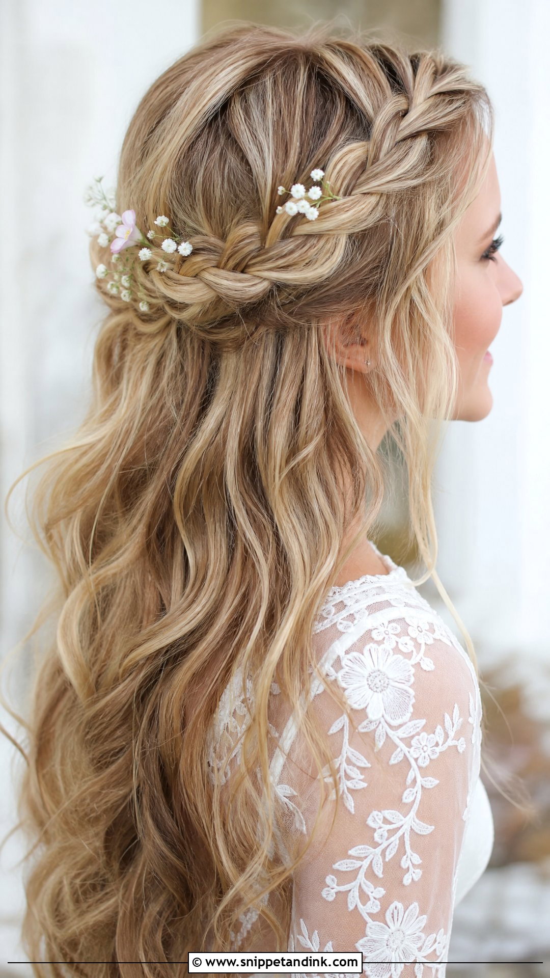 Braided Crown Half Updo - Snippet and Ink - 20 Hairstyle for Bridal Ideas