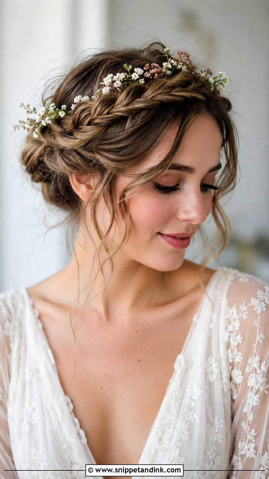 Braided Crown Halo Updo - Snippet and Ink - 20 Hairstyles for Medium Length Hair Wedding Guest