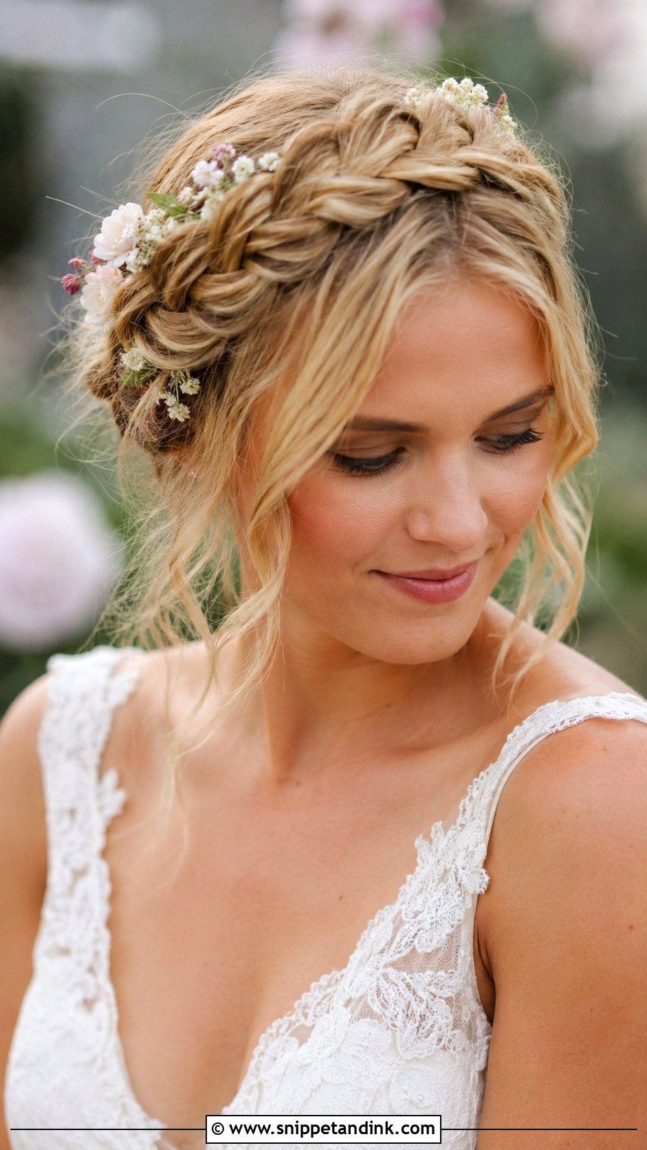 Braided Crown Short Hairstyle - Snippet and Ink - 30 Short Bridal Hair Ideas