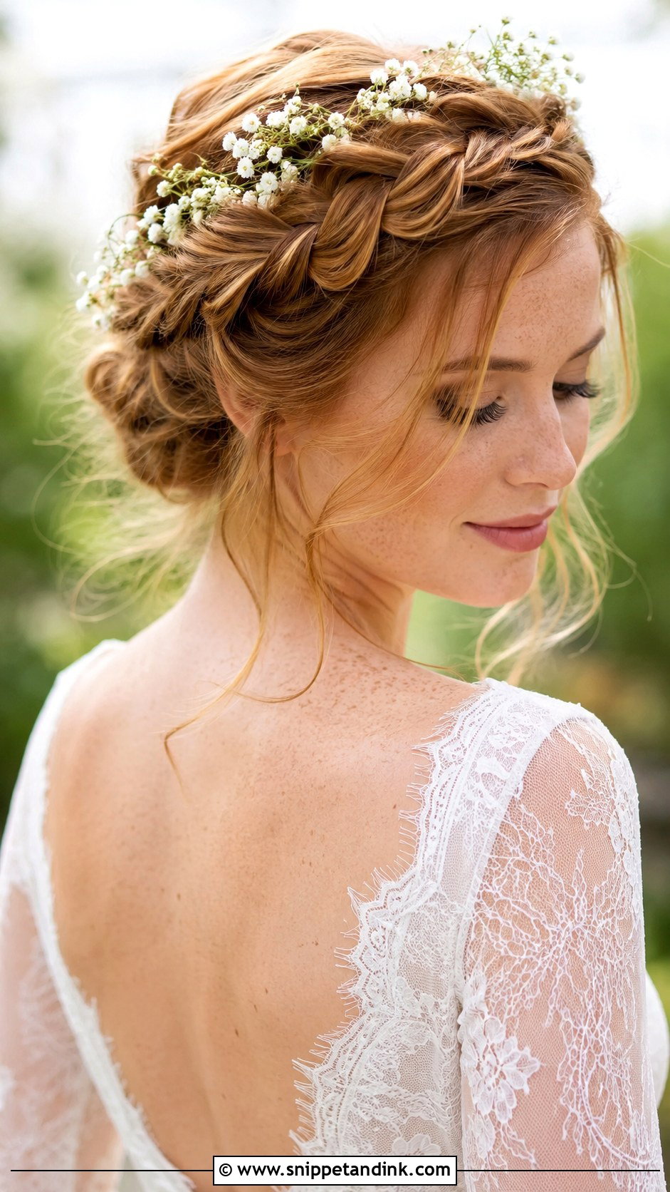 Braided Crown Updo - Snippet and Ink - 25 Shoulder Length Bridal Hair Ideas
