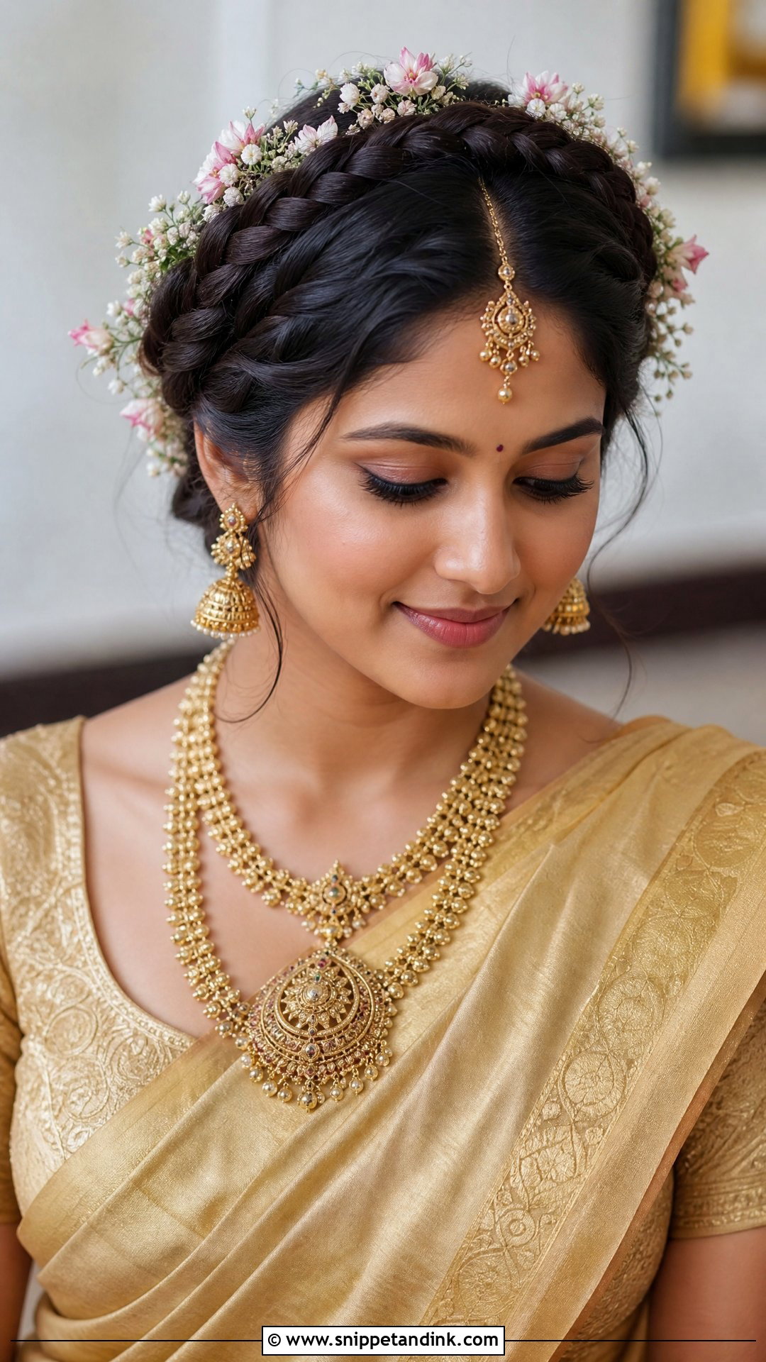 Braided Crown Updo - Snippet and Ink - 20 Easy Self Indian Hairstyles for Wedding