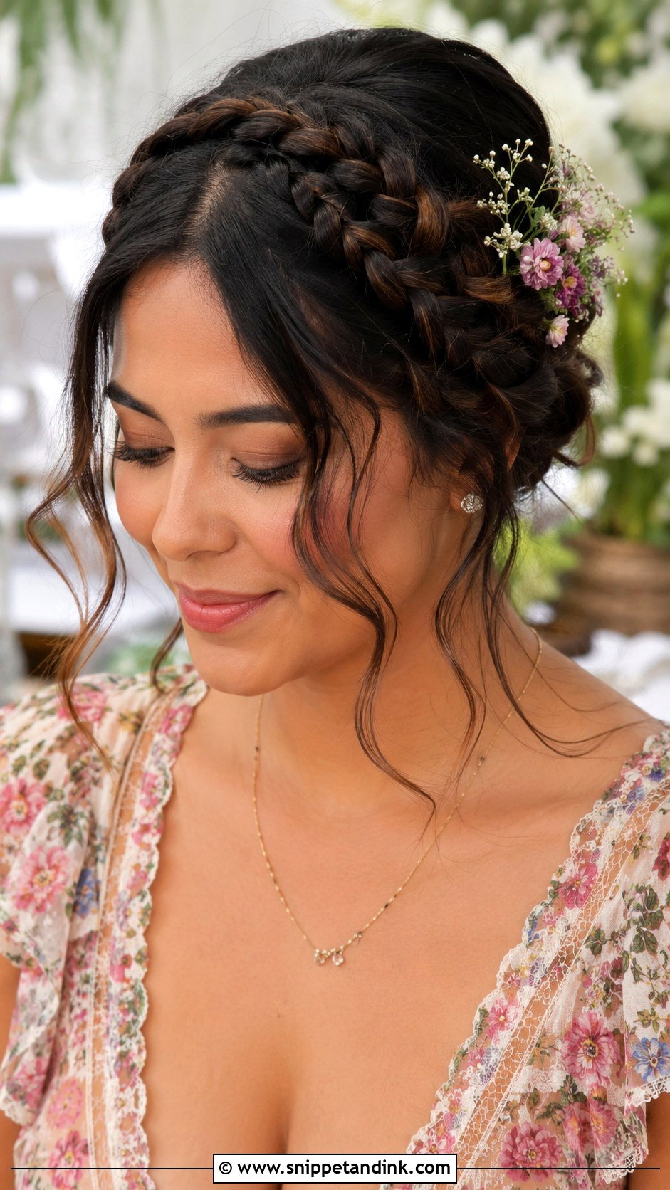 Braided Crown Updo - Snippet and Ink - 20 Medium Length Hairstyles for Wedding Guest