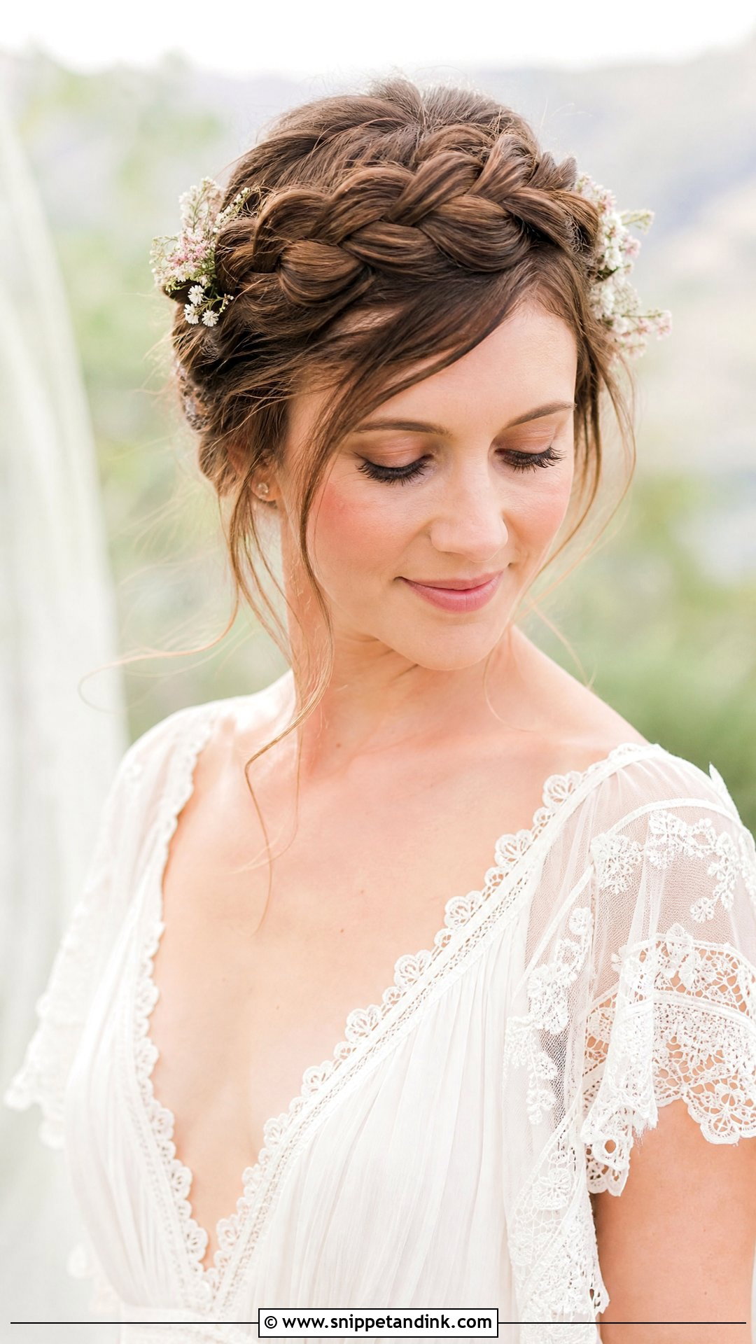 Braided Crown Updo - Snippet and Ink - 20 Wedding Hairstyles for Mid Length Hair