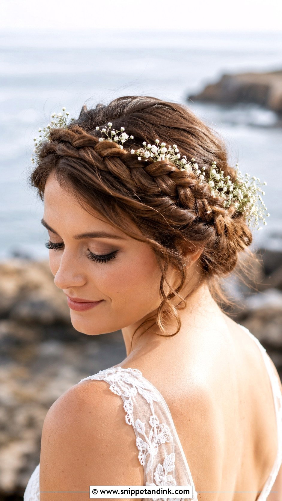 Braided Crown Updo - Snippet and Ink - 25 Beach Wedding Hairstyles