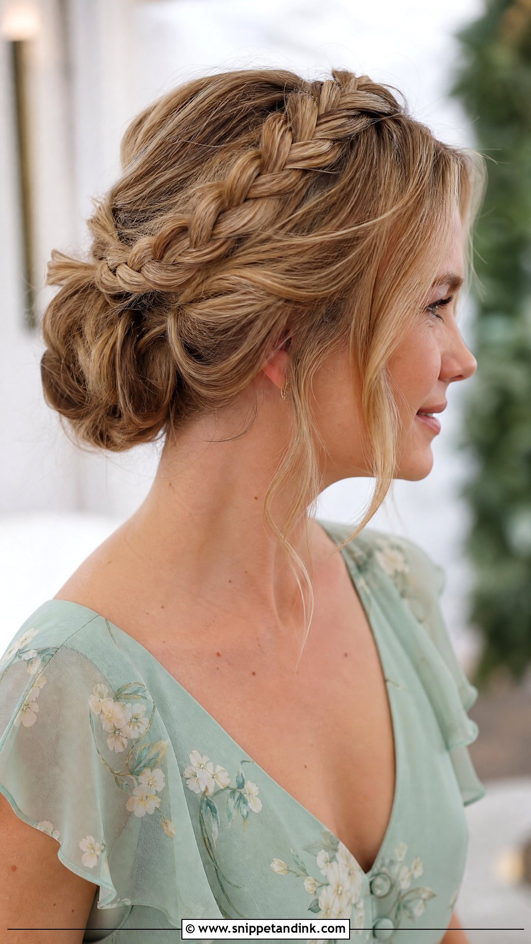 Braided Crown Updo For Medium Hair - Snippet and Ink - 15 Easy Medium Hair Wedding Guest Updo Ideas