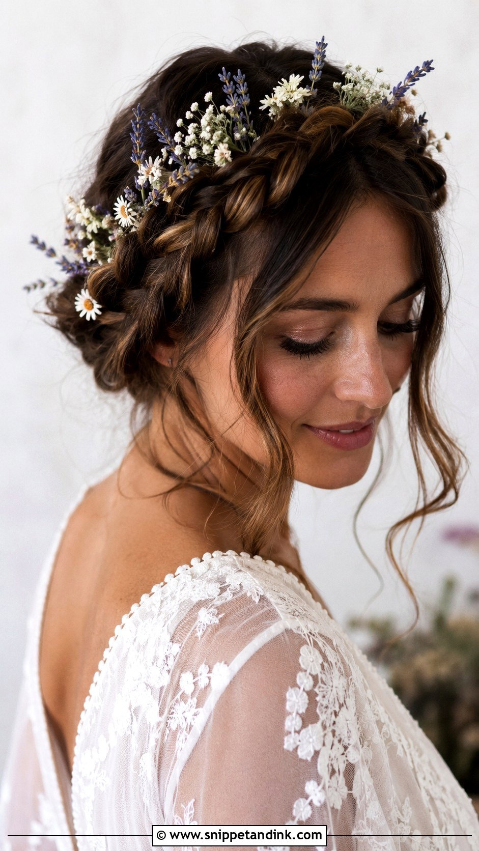 Braided Crown Updo With Flowers - Snippet and Ink - 20 Wedding Hair with Flower Crown Ideas