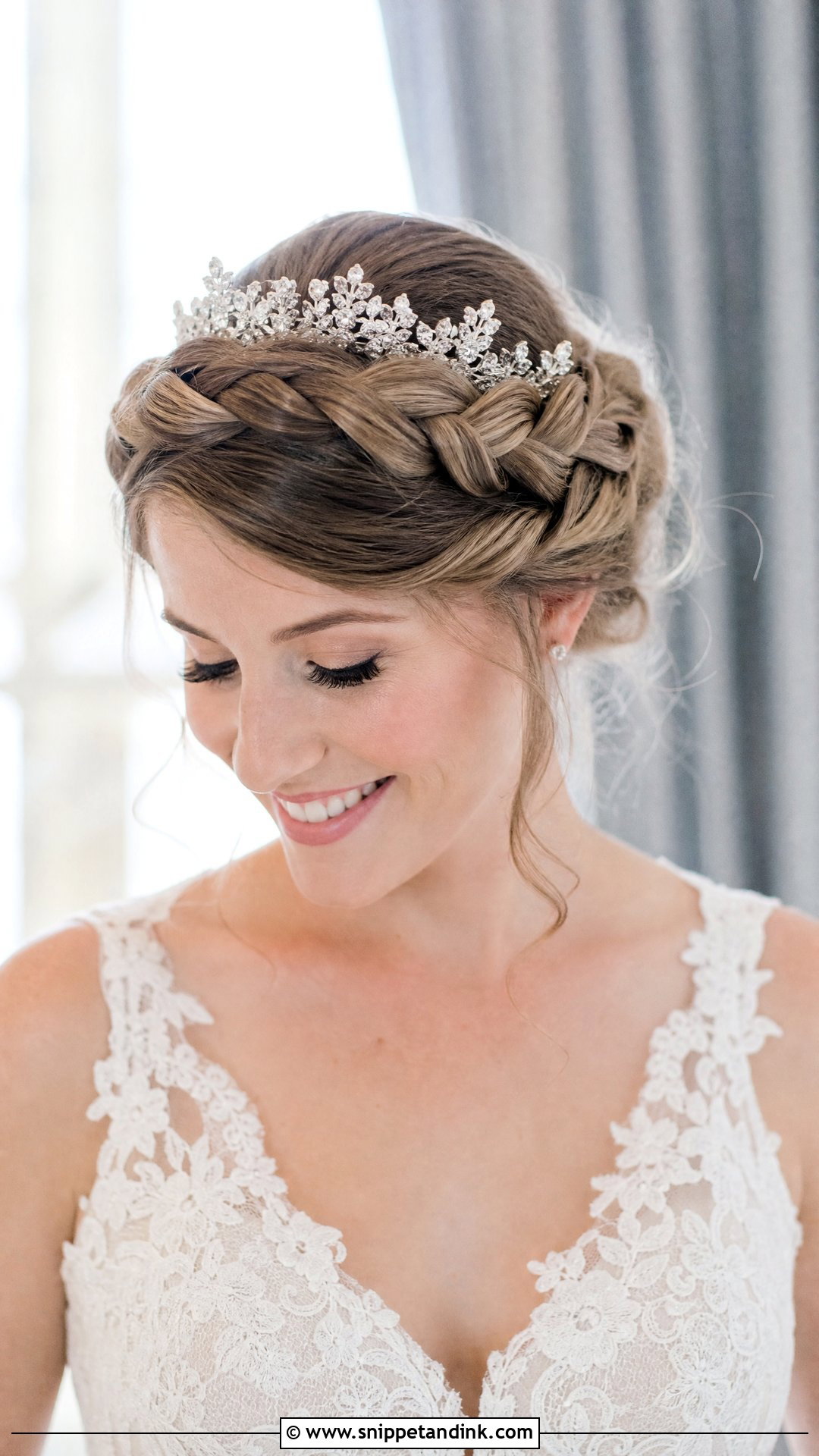 Braided Crown Updo With Tiara - Snippet and Ink - 20 Bridal Crown Hairstyles