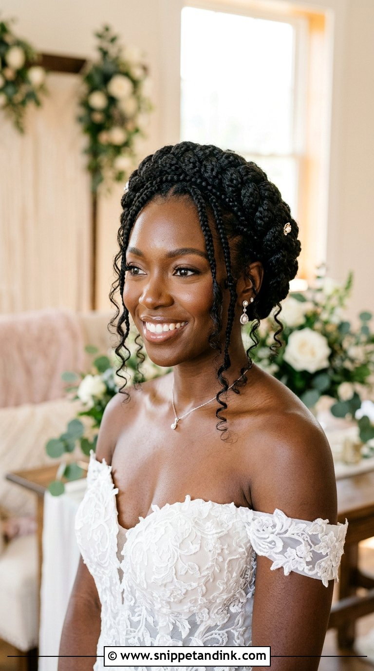Braided Crown Updo for Black Brides - Snippet and Ink - 20 Braids for Wedding Hair Black Women