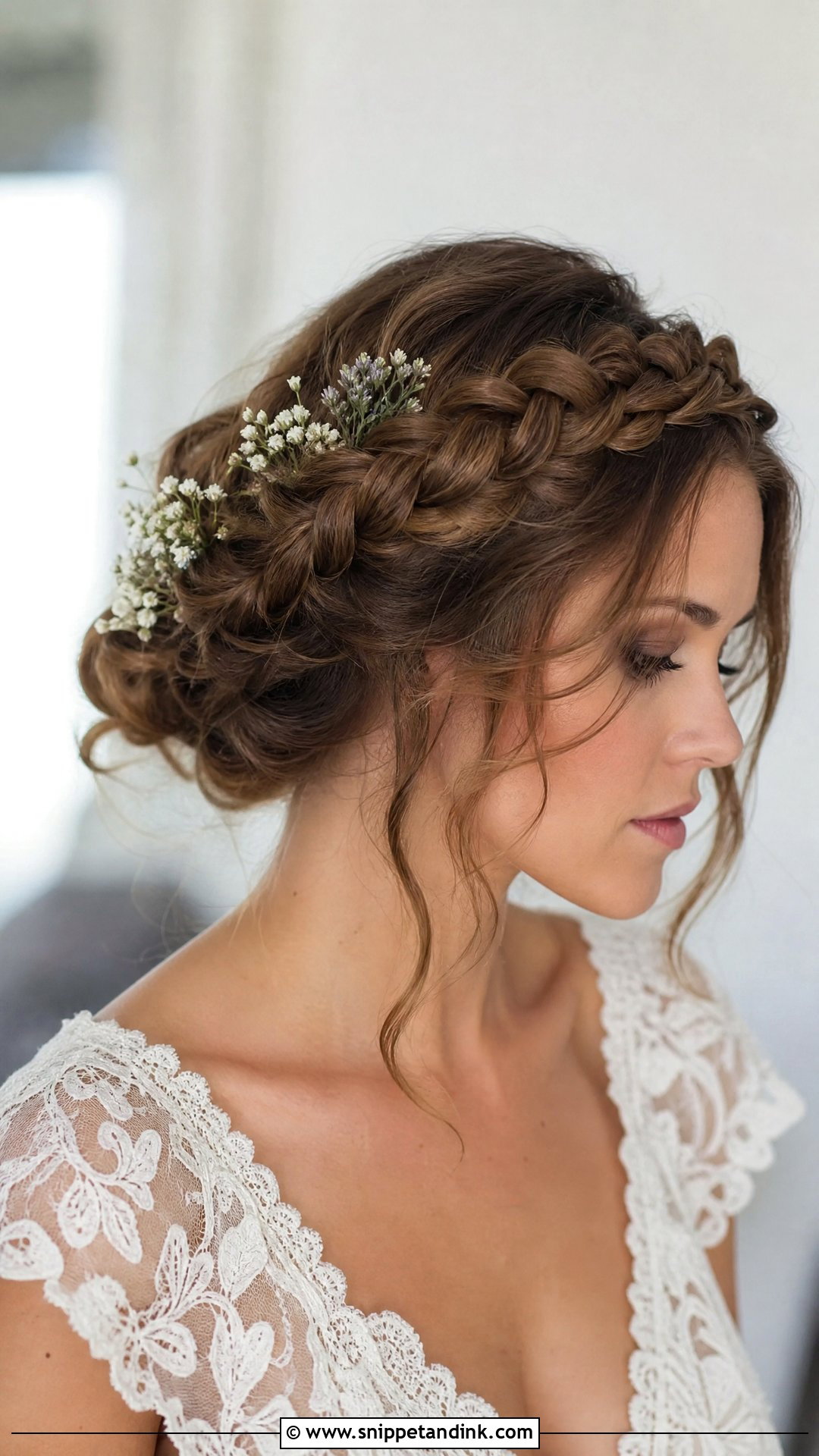 Braided Crown Updo for Short Hair - Snippet and Ink - 20 Short Hair Wedding Updo Ideas