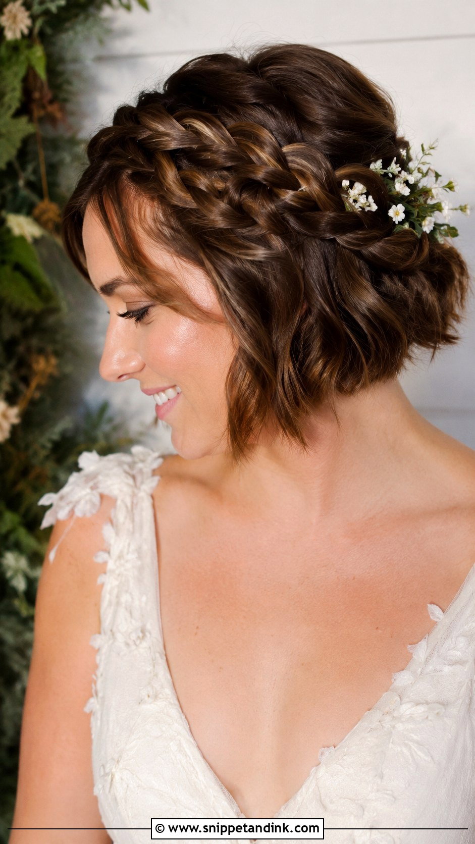 Braided Crown Updo for Short Hair - Snippet and Ink - 20 Updo Wedding Hairstyles for Short Hair