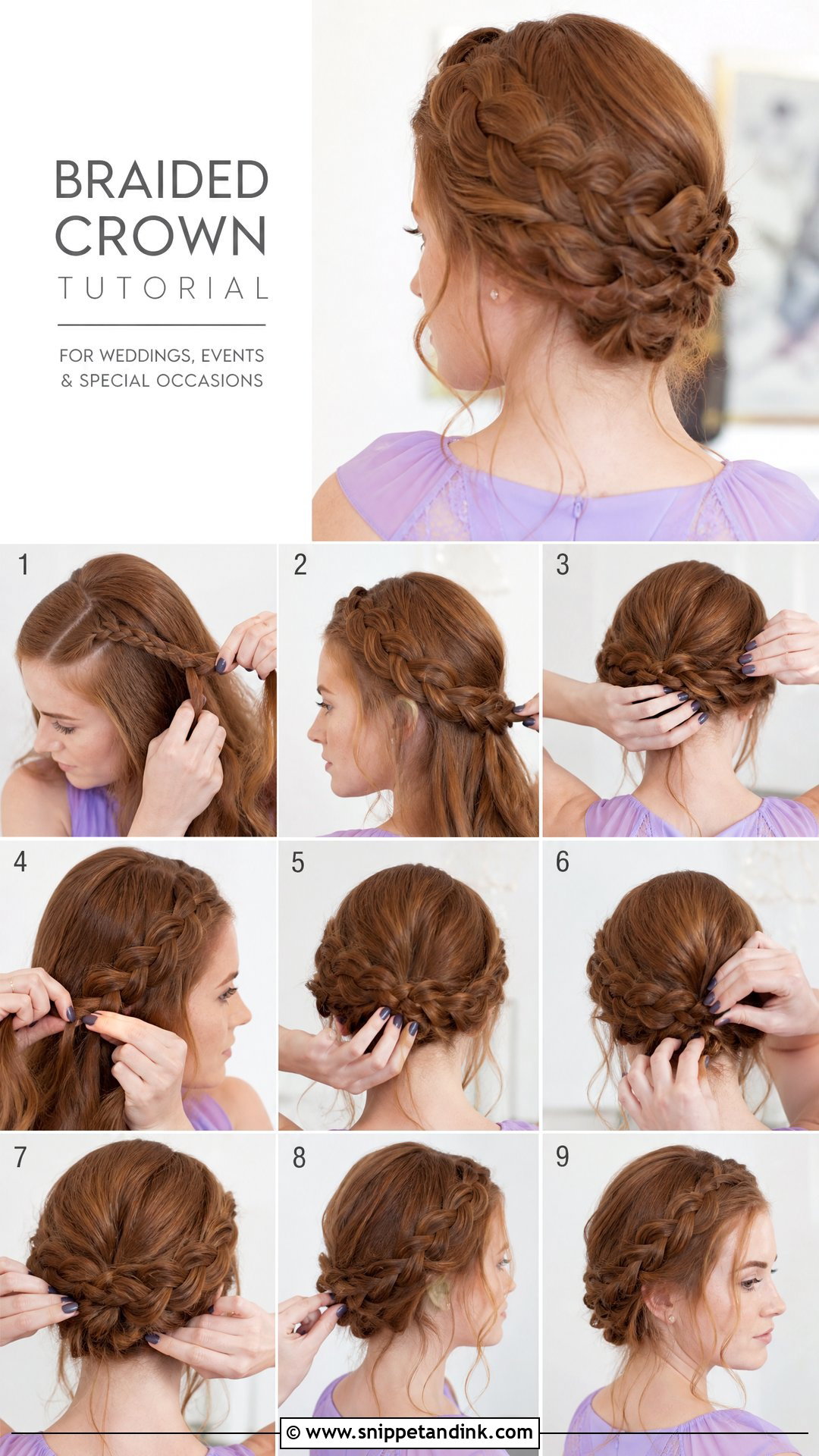 Braided Crown Wedding Guest Hairstyle Tutorial - Snippet and Ink - 20 Wedding Guest Hairstyles Tutorial