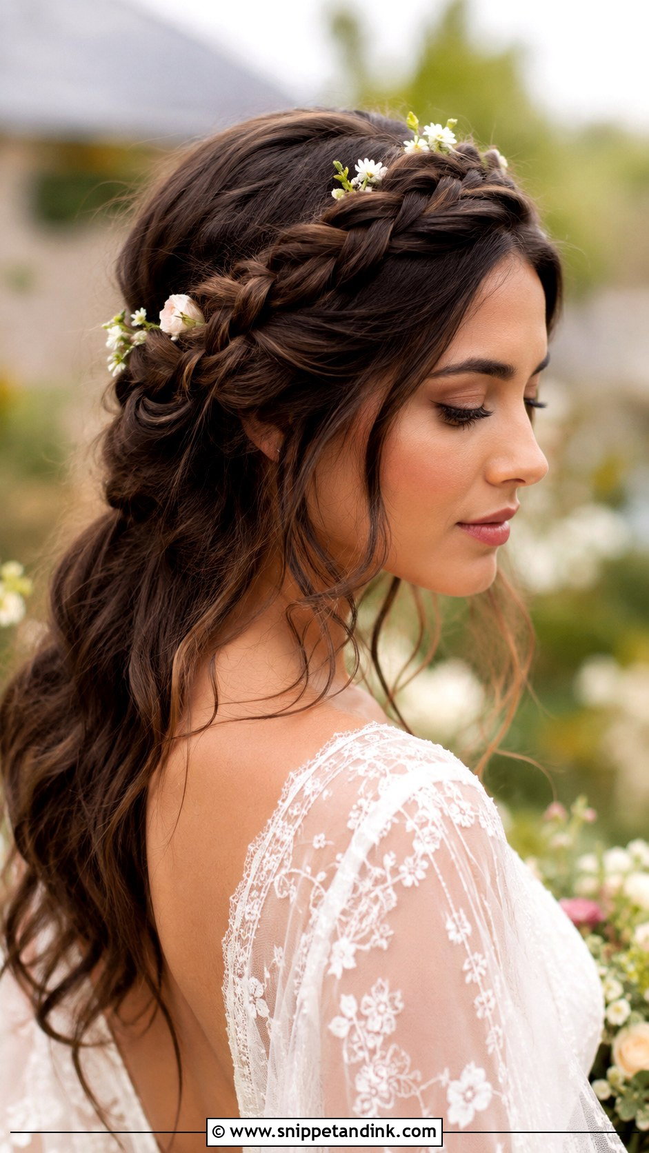 Braided Crown Wedding Hair - Snippet and Ink - 20 Dark Brown Wedding Hair Ideas