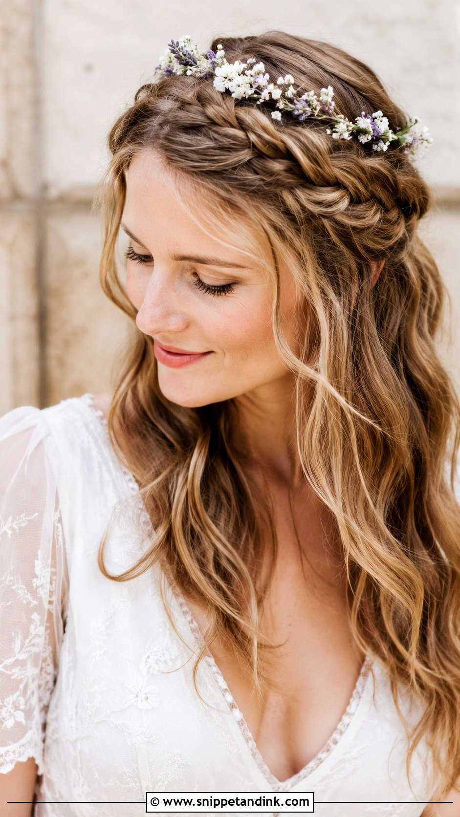 Braided Crown Wedding Hairstyle - Snippet and Ink - 25 Medium Length Wedding Hair Ideas