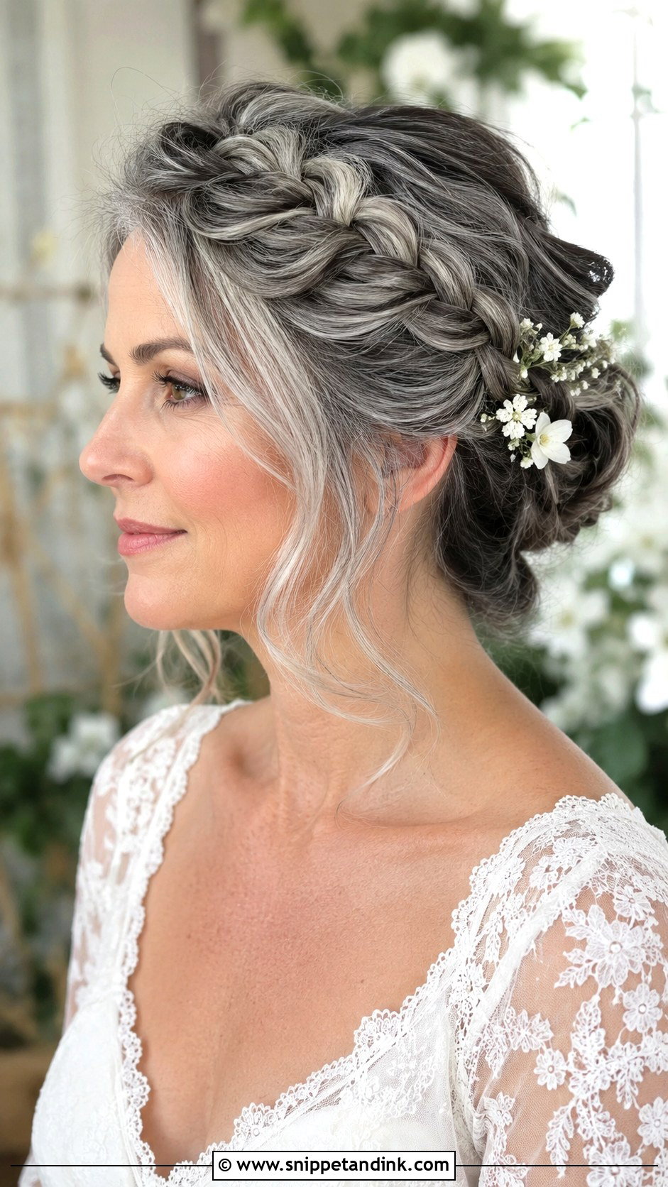 Braided Crown Wedding Hairstyle For Gray Hair - Snippet and Ink - 15 Wedding Hairstyles for Grey Hair