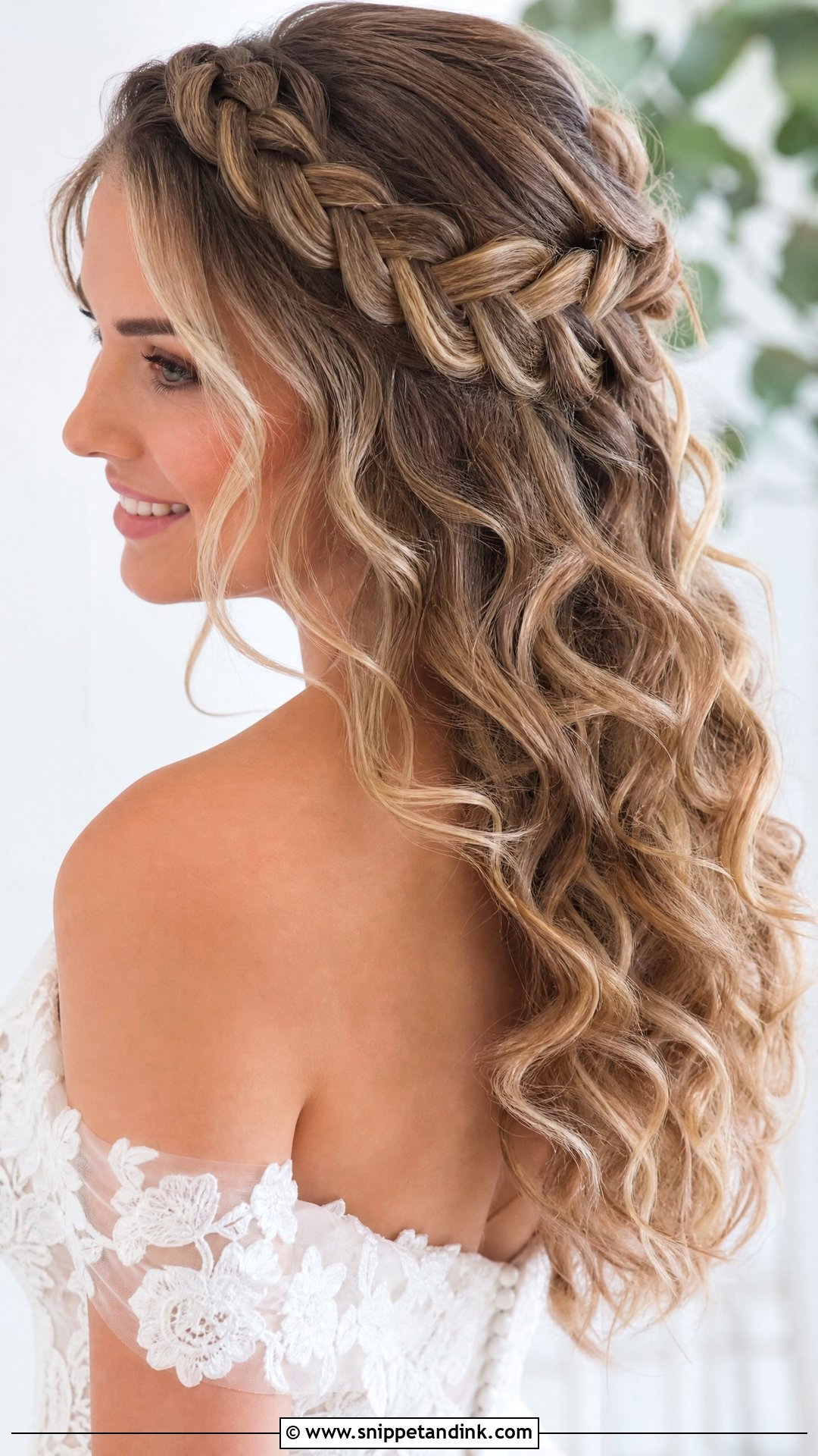 Braided Crown Wedding Hairstyle For Long Hair - Snippet and Ink - 20 Wedding Hairstyles for Long Hair Off Shoulder Dress