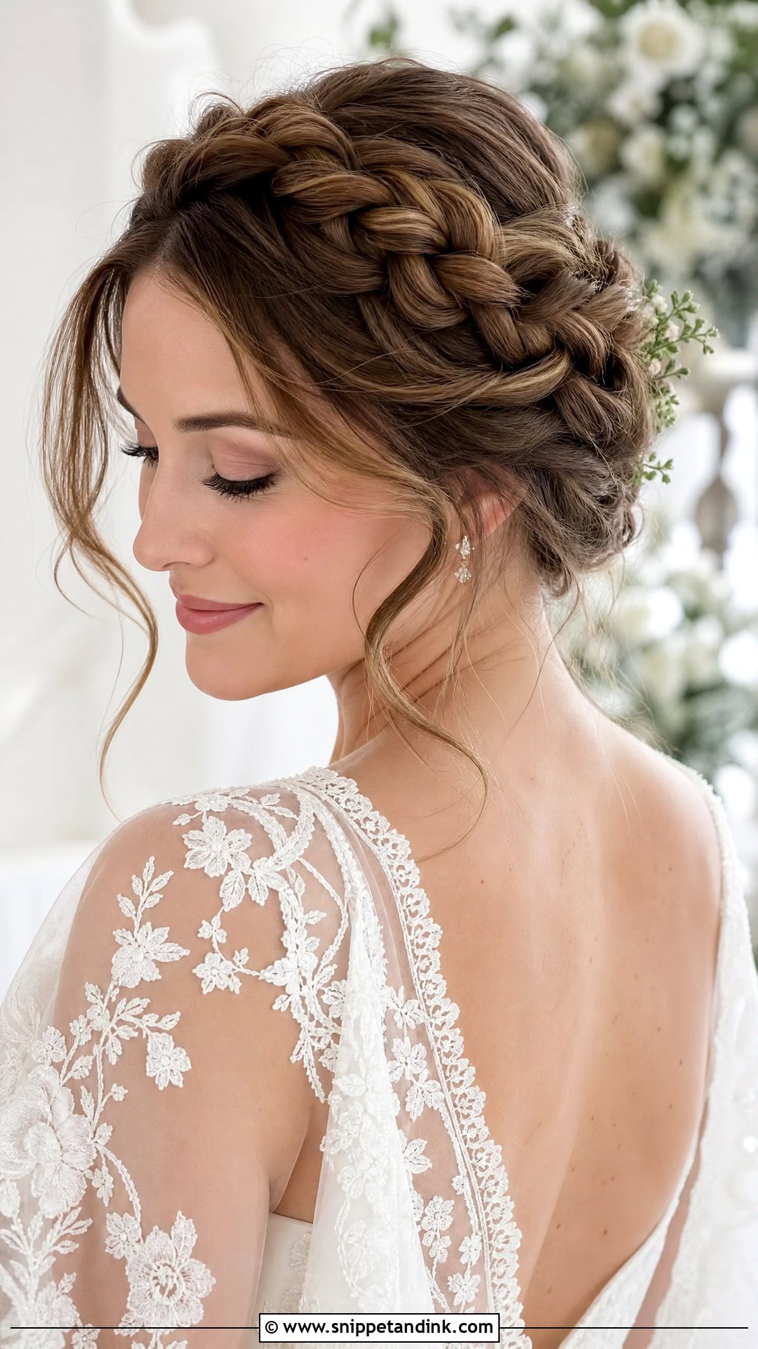 Braided Crown Wedding Hairstyle For Thick Hair - Snippet and Ink - 20 Thick Hair Wedding Styles