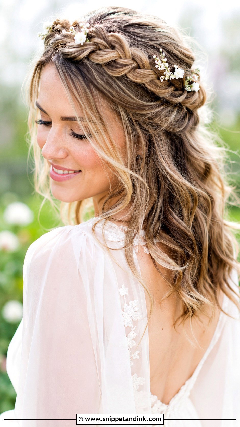 Braided Crown Wedding Hairstyle For Wavy Hair - Snippet and Ink - 15 Wedding Hairstyles for Wavy Hair