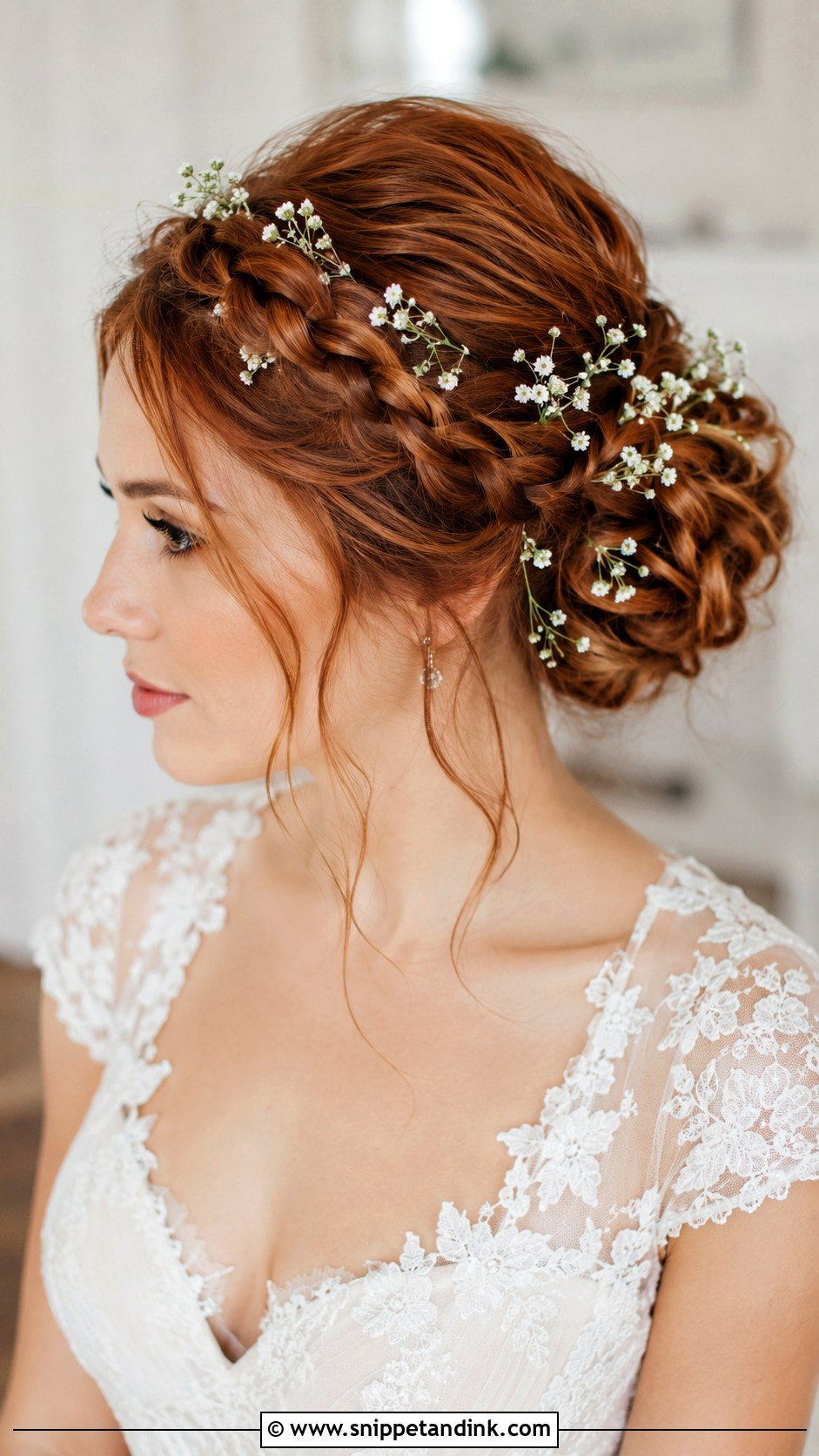 Braided Crown Wedding Hairstyle With Baby Breath - Snippet and Ink - 15 Wedding Hairstyles with Hair Accessories