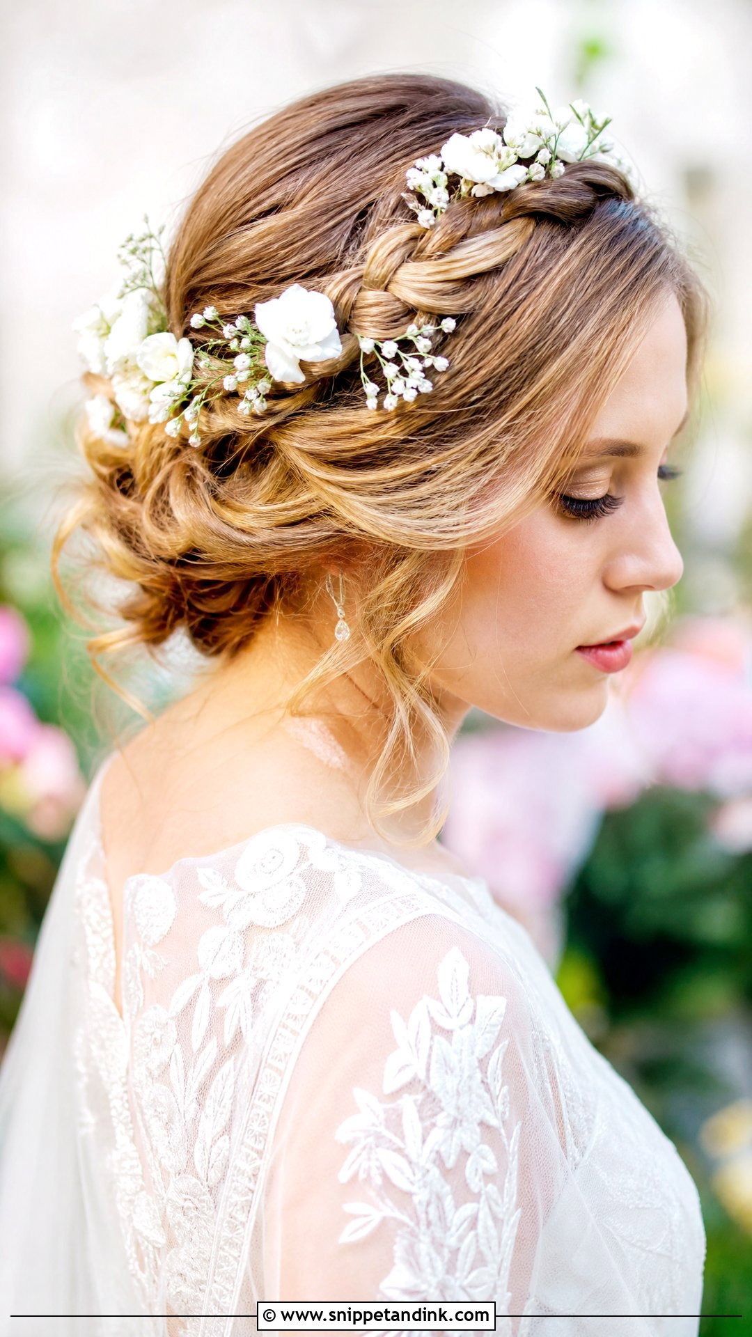 Braided Crown Wedding Hairstyle for Medium Hair - Snippet and Ink - 20 Shoulder Length Hair Wedding Styles