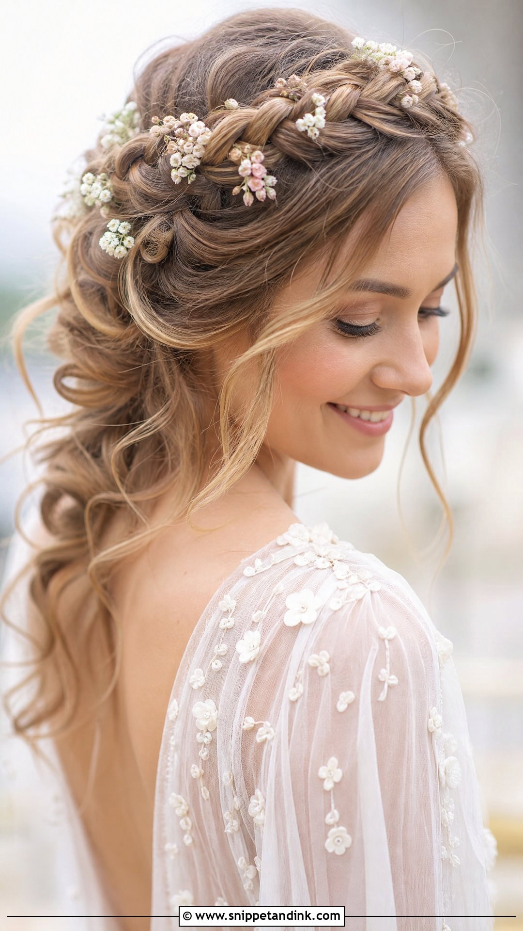 Braided Crown Wedding Hairstyle for Round Face - Snippet and Ink - 20 Round Face Bride Hairstyle Ideas