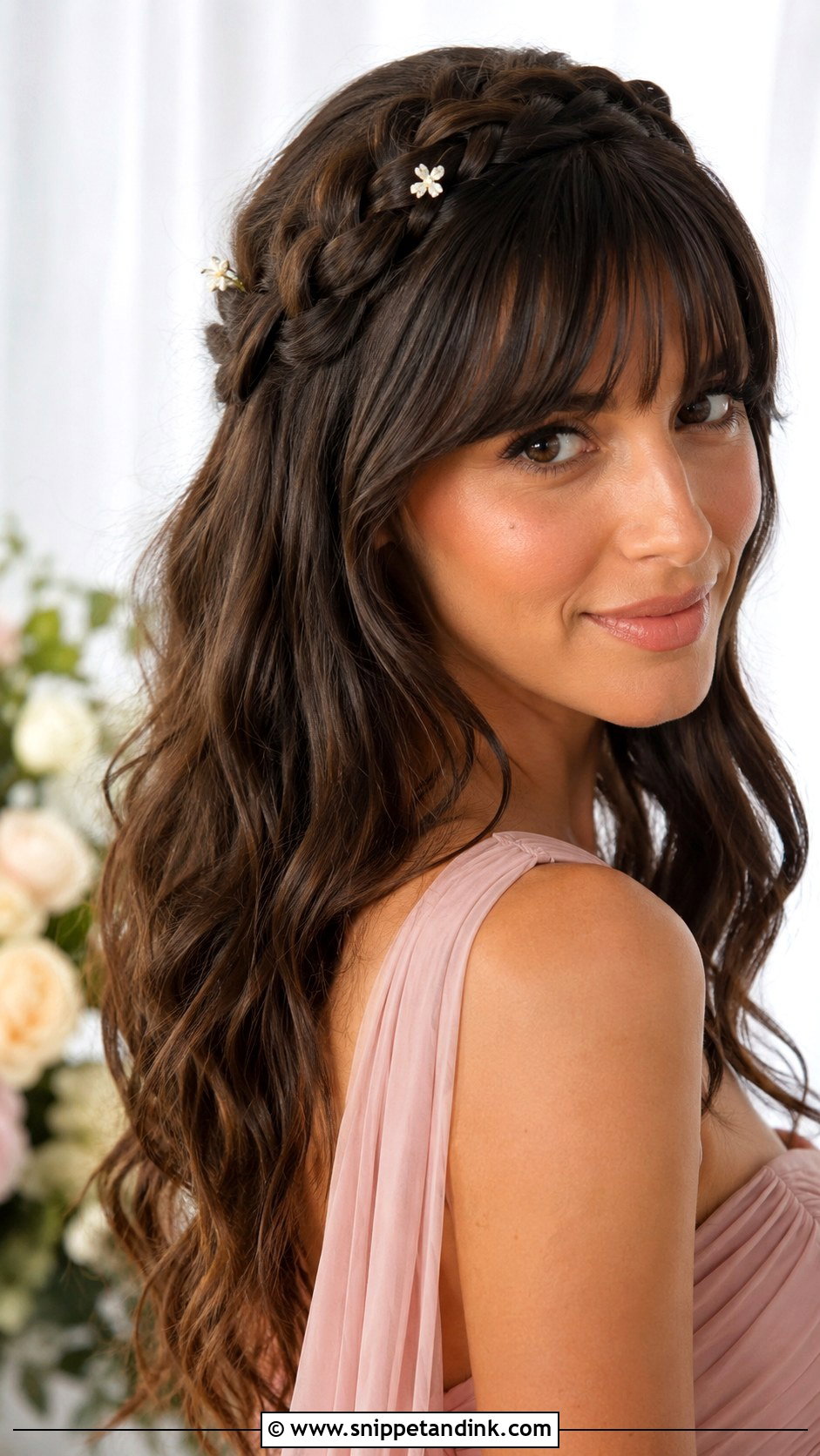 Braided Crown With Bangs - Snippet and Ink - 25 Bridesmaid Hairstyles with Bangs
