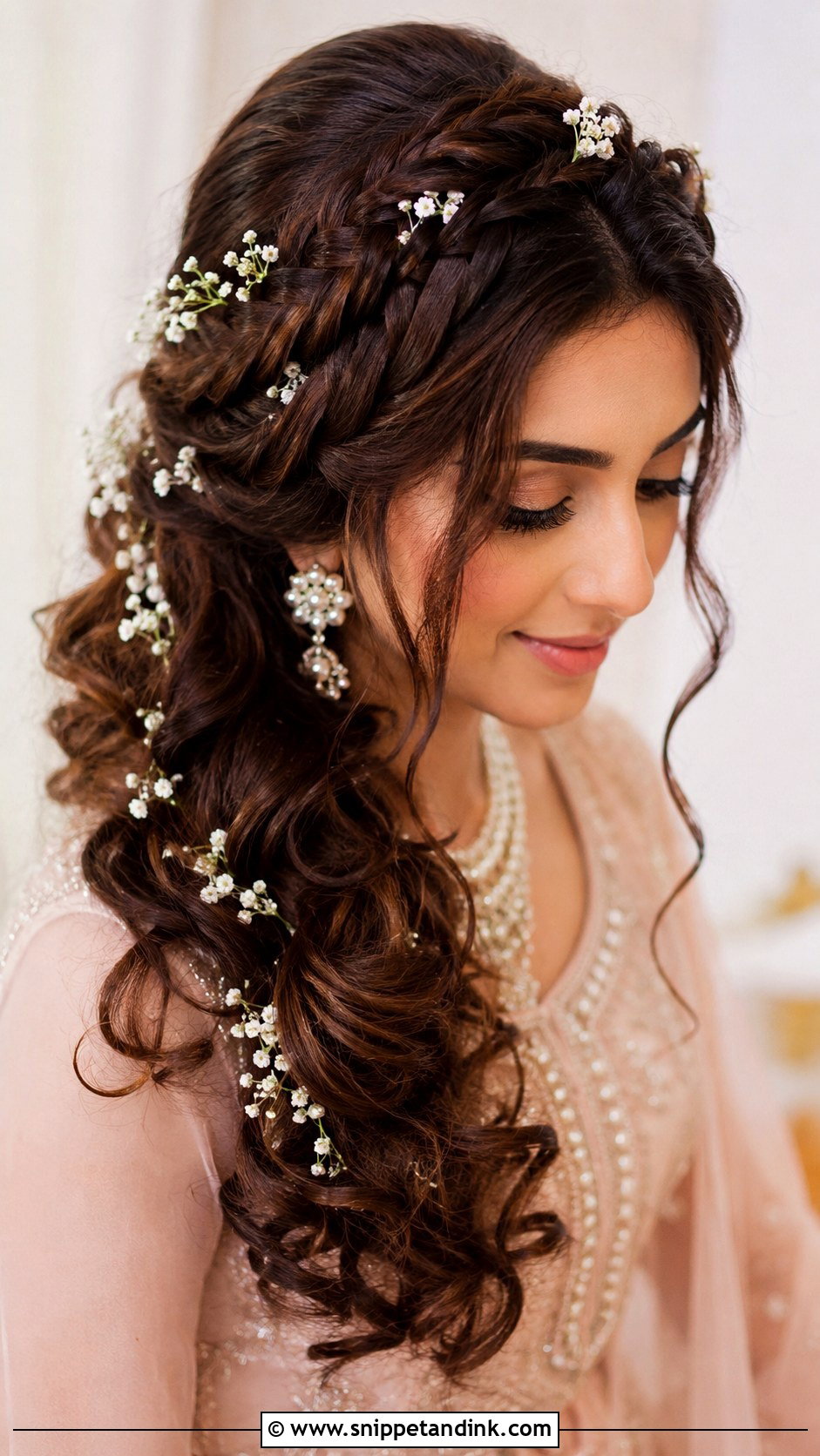 Braided Crown With Curls - Snippet and Ink - 20 Pakistani Bridal Hairstyles