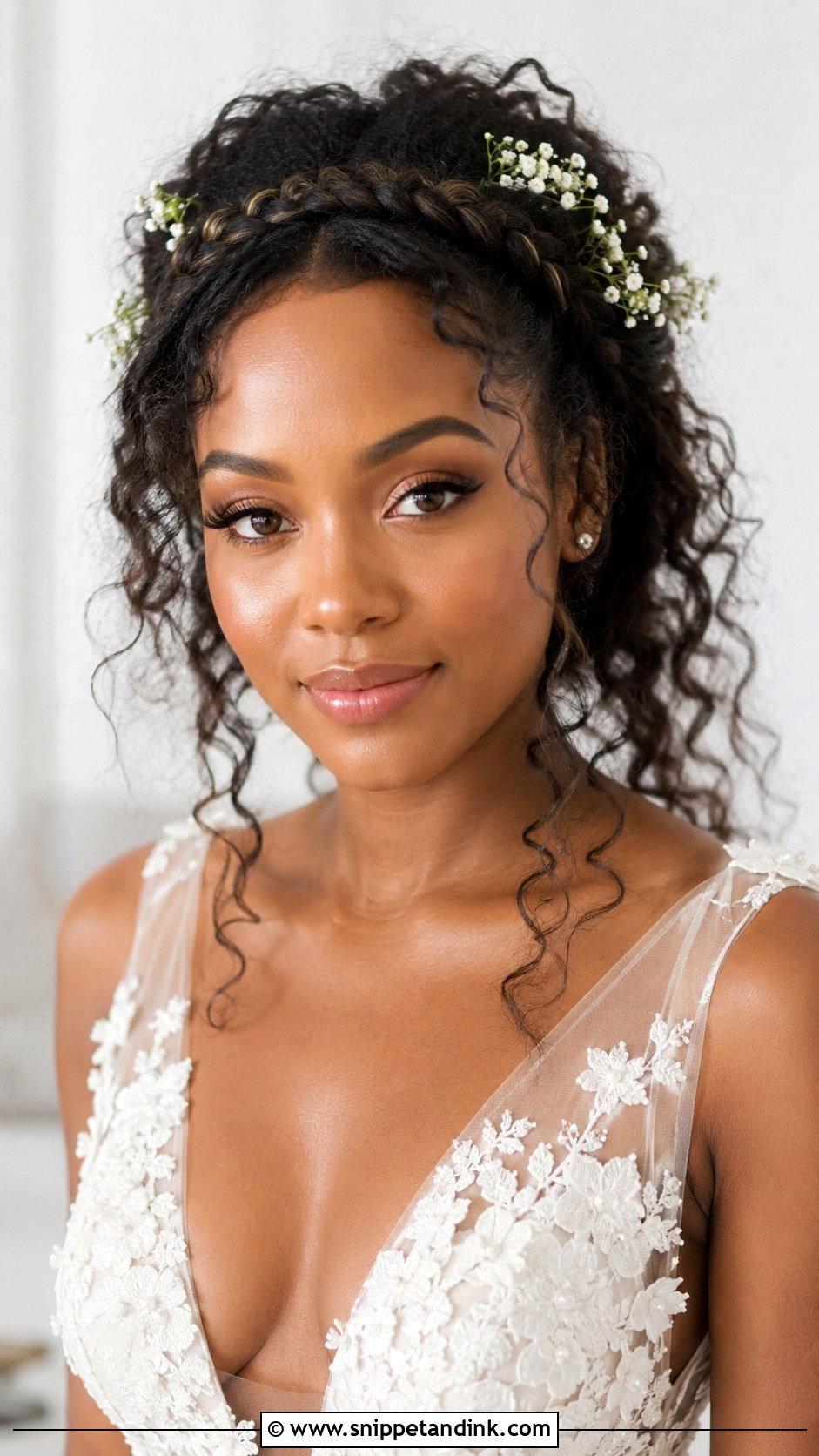 Braided Crown With Curls - Snippet and Ink - 25 Natural Hair Bridal Hairstyles