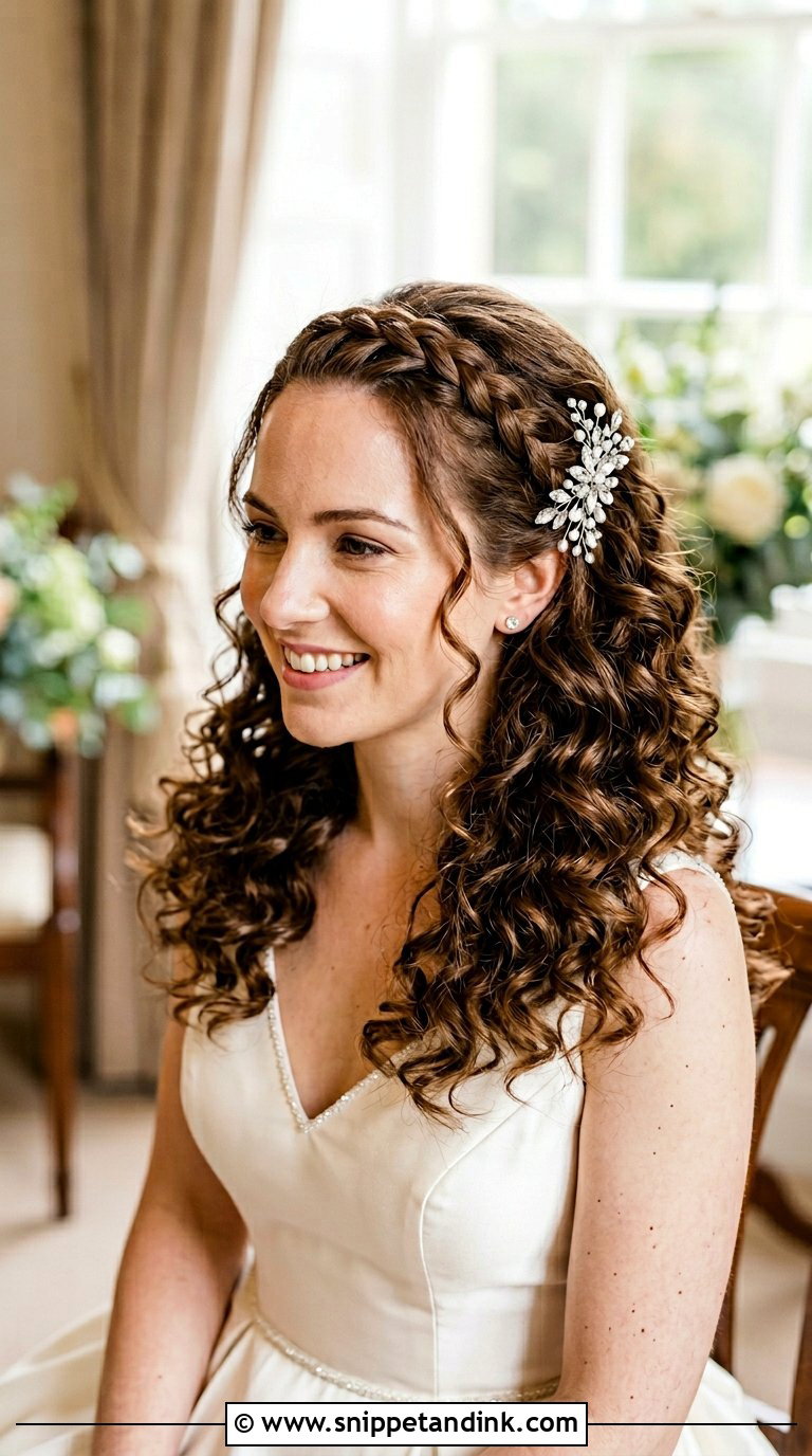 Braided Crown With Curls Wedding Hair - Snippet and Ink - 20 Braided Half-Up Half-Down Wedding Hair Ideas