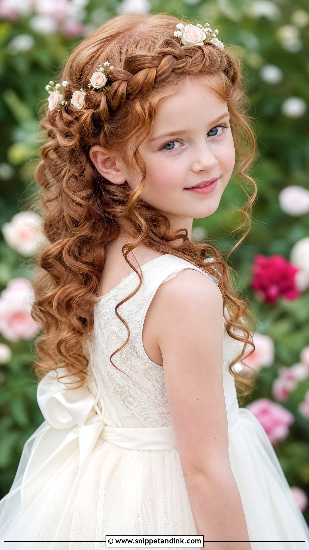 Braided Crown With Curls - Snippet and Ink - 20 Kids Hair Styles for Wedding