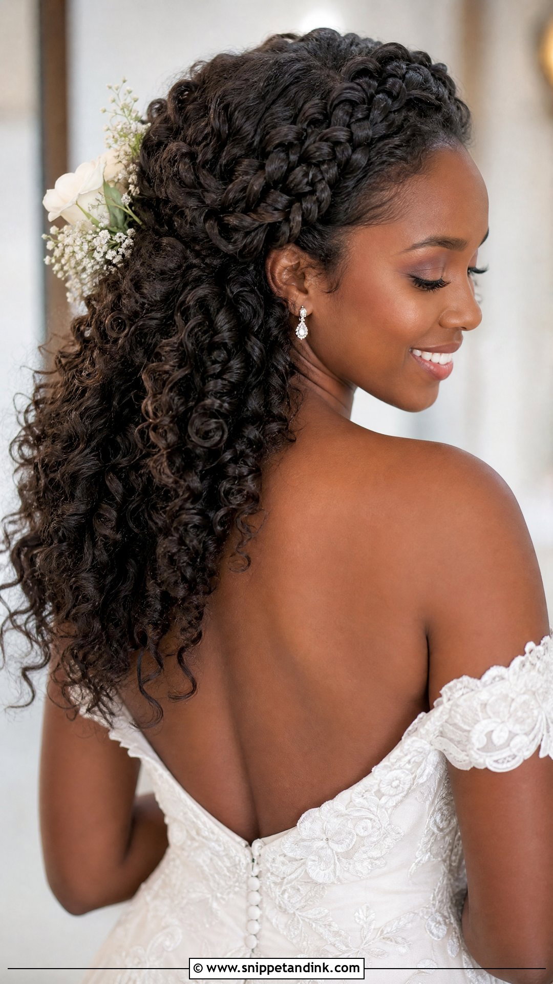 Braided Crown With Curly Ends - Snippet and Ink - 20 Natural Hair Styles for Brides