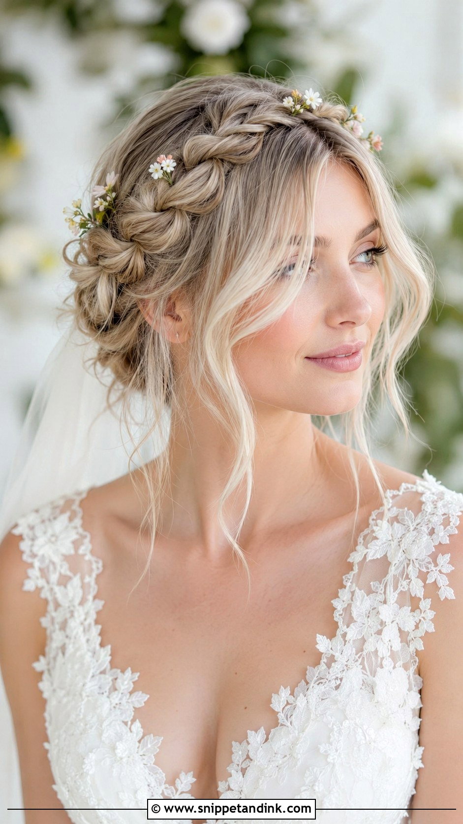 Braided Crown With Curtain Bangs - Snippet and Ink - 20 Bridal Hair with Curtain Bangs