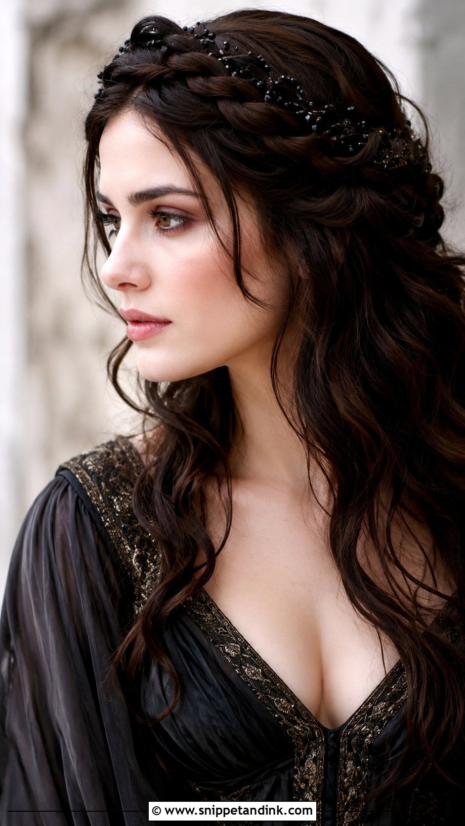 Braided Crown With Dark Crystals - Snippet and Ink - 25 Goth Wedding Hair Ideas