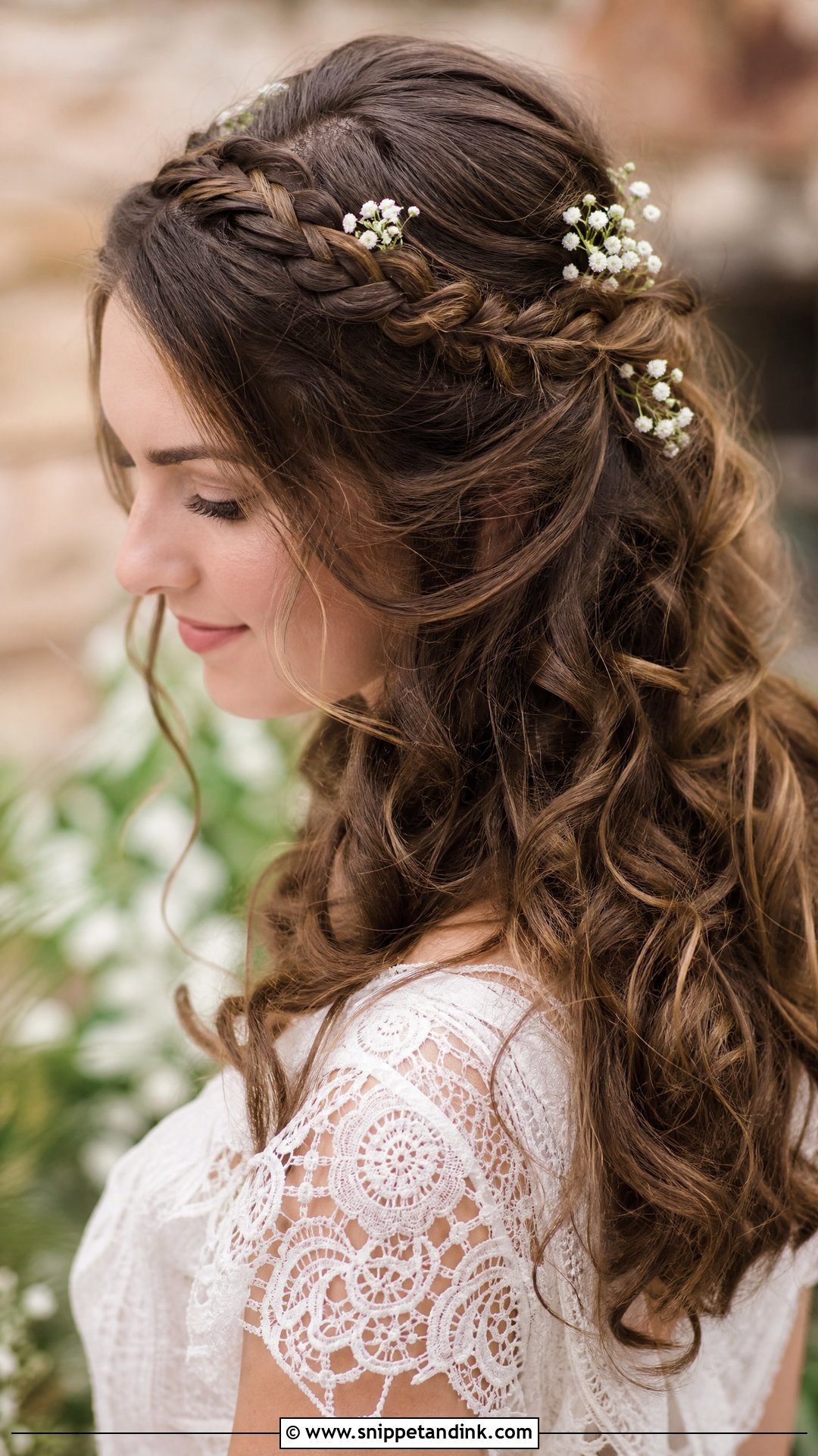 Braided Crown With Down Curls Wedding Hair - Snippet and Ink - 20 Wedding Hairstyles Down Curls