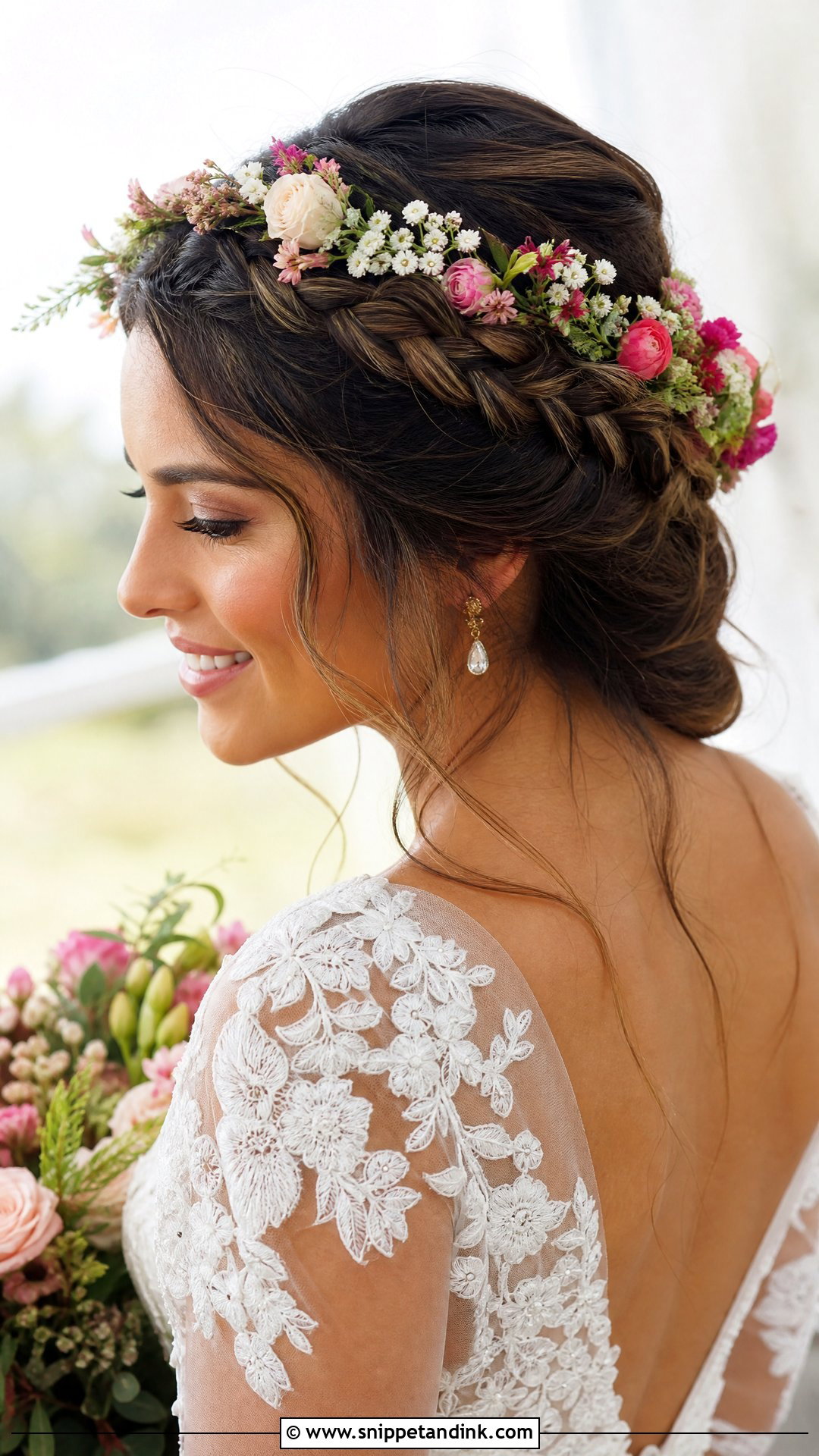 Braided Crown With Floral Headband - Snippet and Ink - 20 Wedding Hairstyles with Headband