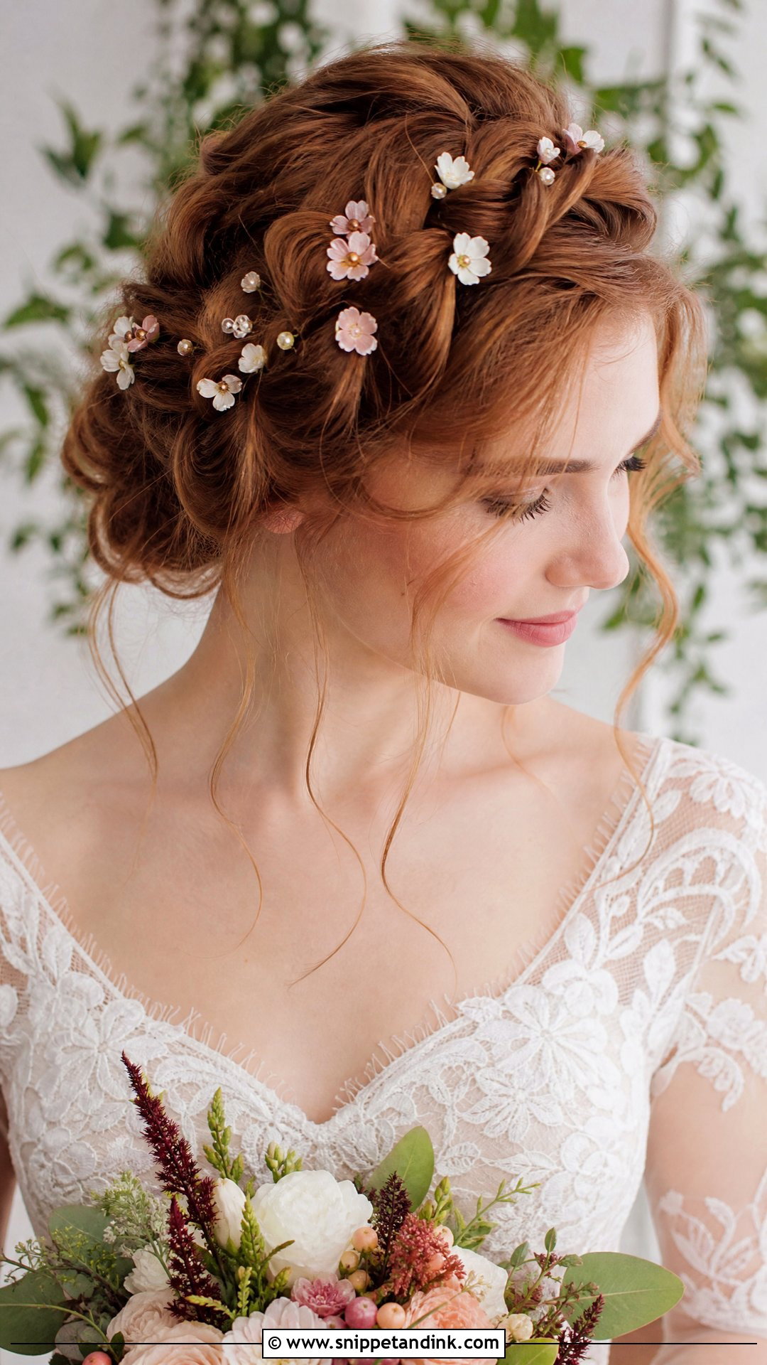 Braided Crown With Flower Hair Pins - Snippet and Ink - 15 Flower Hair Pins Wedding Ideas